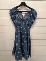 Apricot Floral Embroidered Denim Dress