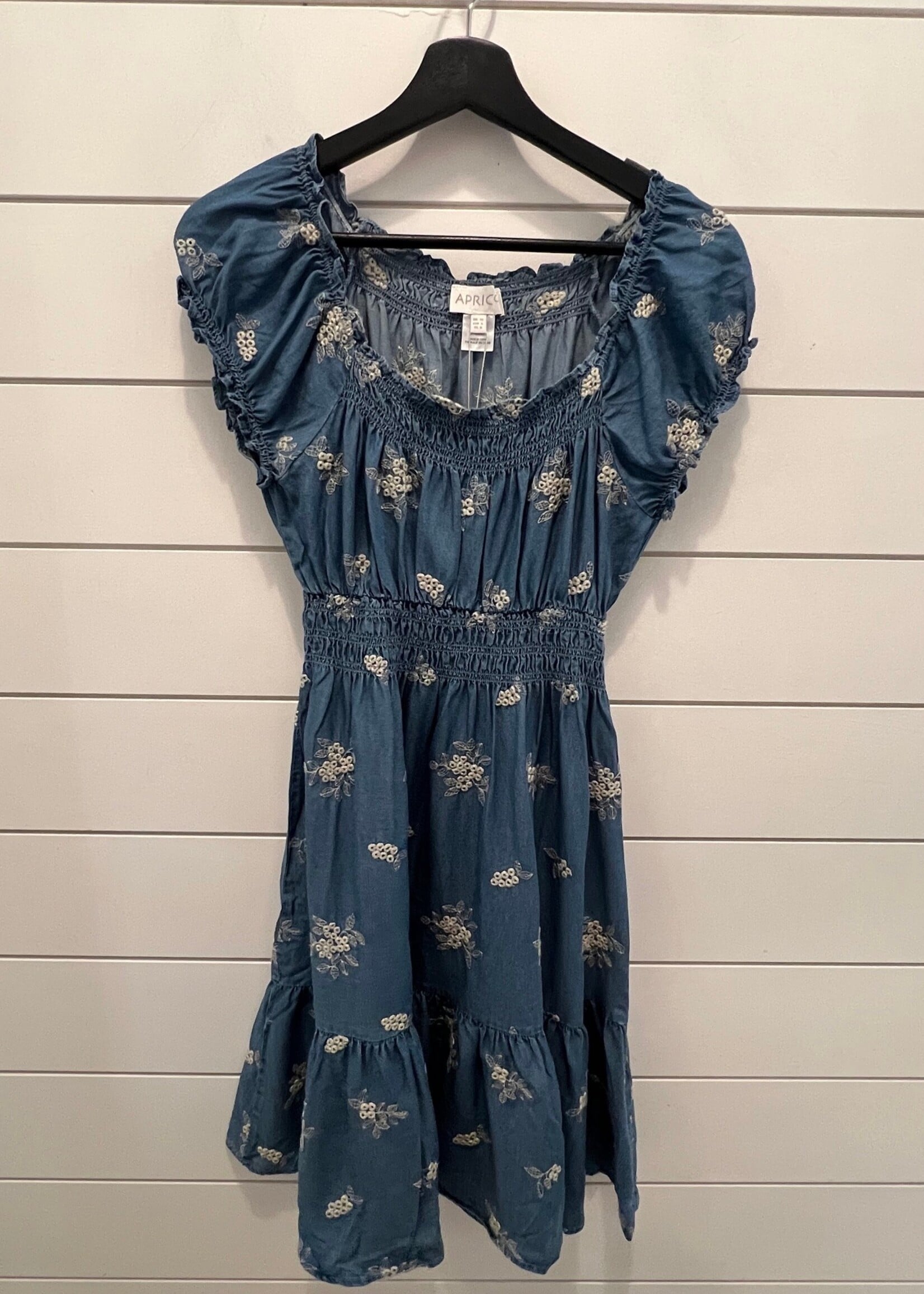 Apricot Floral Embroidered Denim Dress