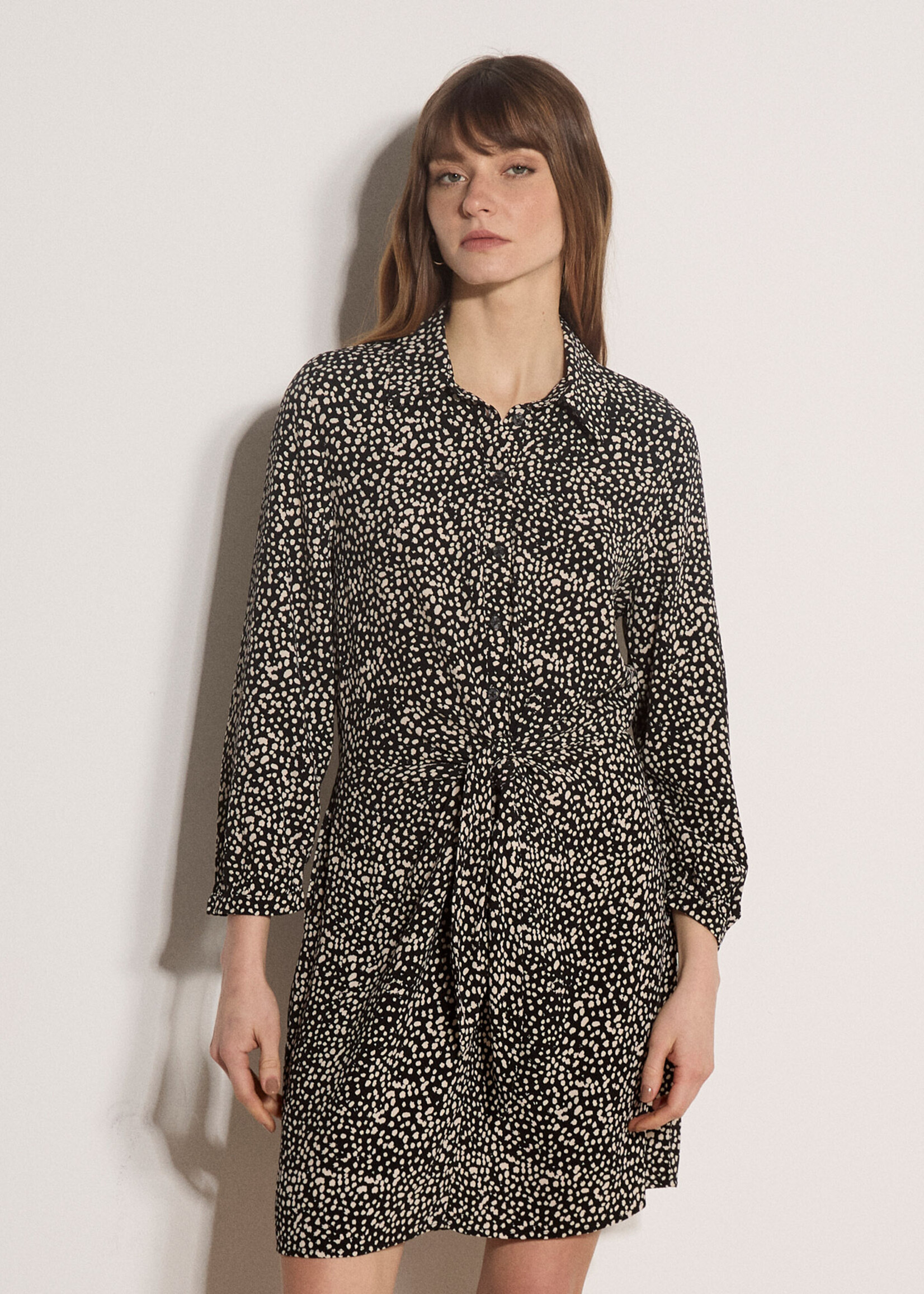 Apricot Mono Textured Spot Tie Dress