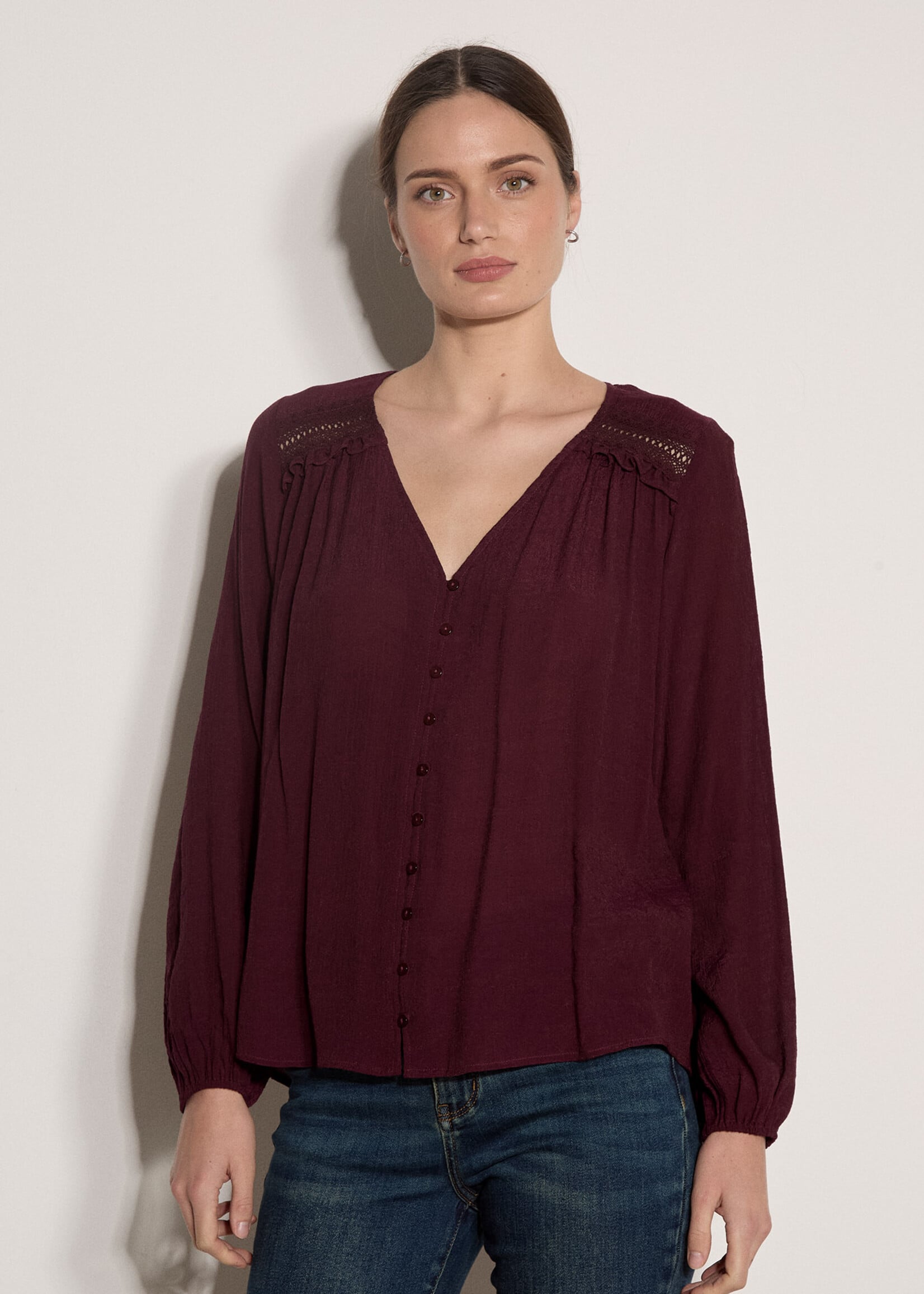 Apricot Painterly Sarasa Ruffle Blouse