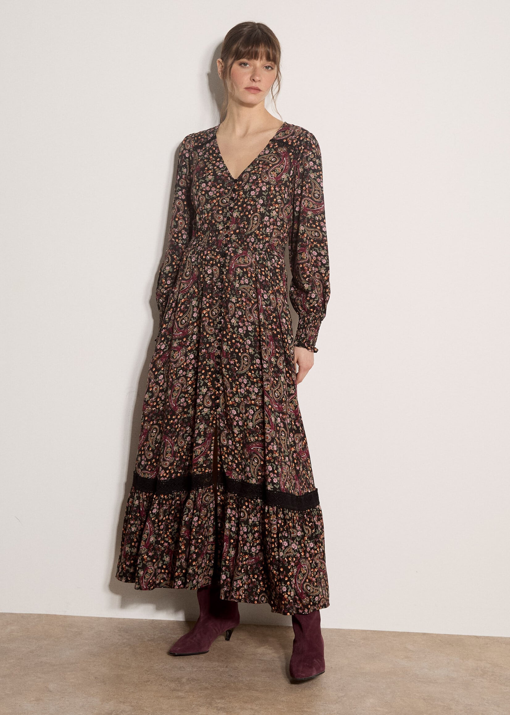 Apricot Painterly Paisley Crochet Maxi
