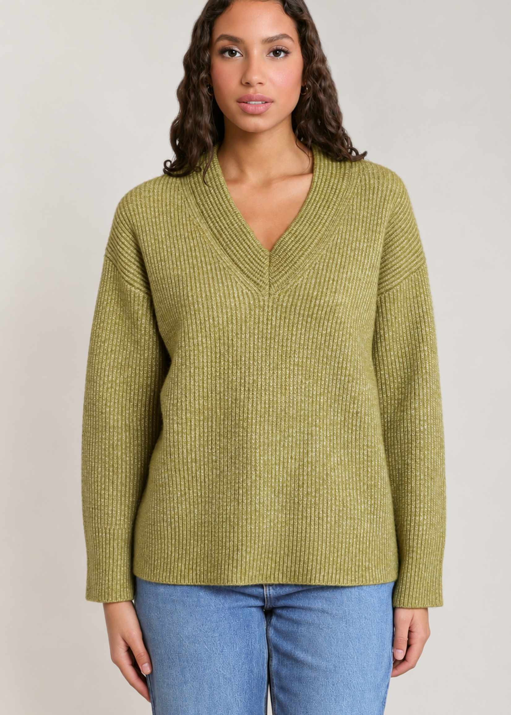 Dex Olive Autumn Days V-Neck Sweater