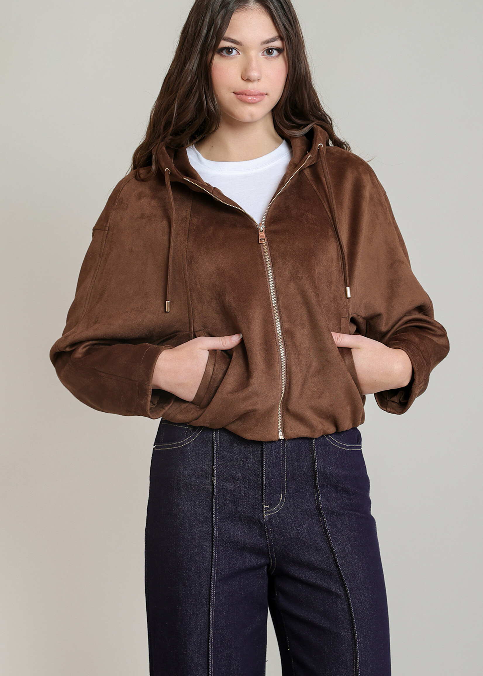 Dex Espresso Suede Luxe Zip Hoodie