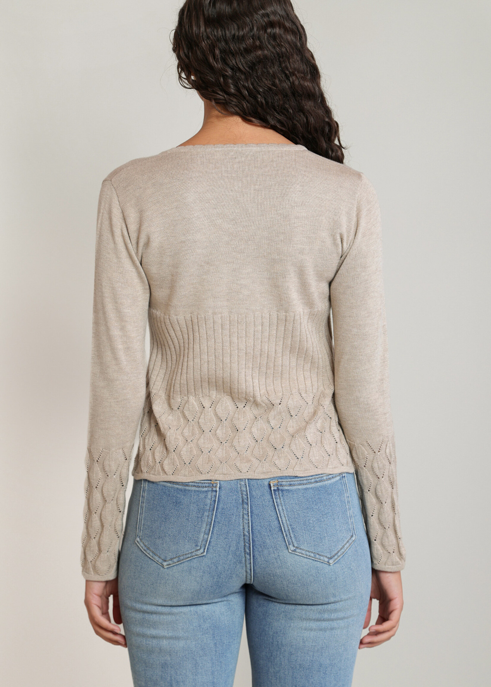 Dex Oatmeal Tie-Front Pointelle Cardigan