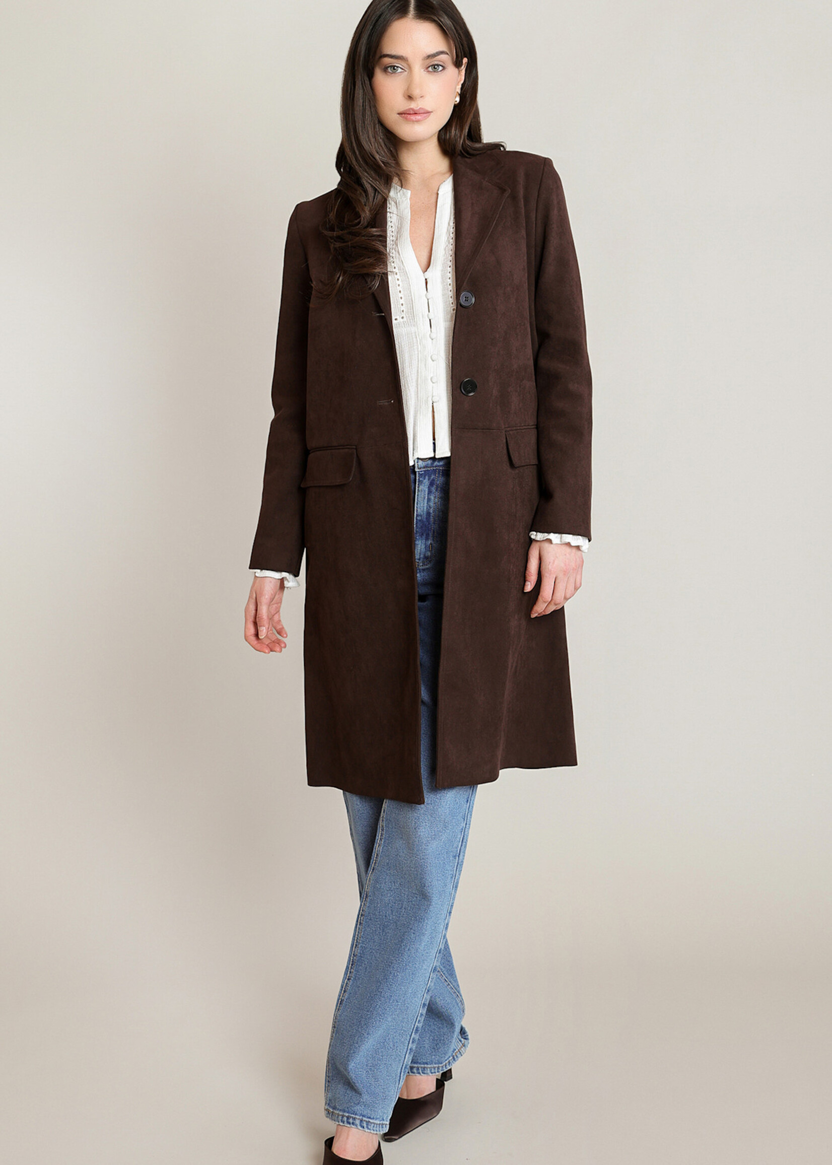 Black Tape Suede Front Button Jacket