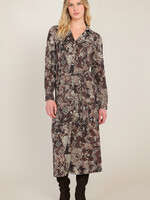 Black Tape Abstract Print Belted Dress