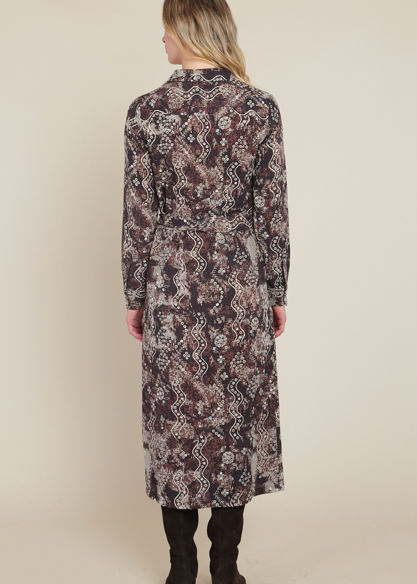 Black Tape Abstract Print Belted Dress