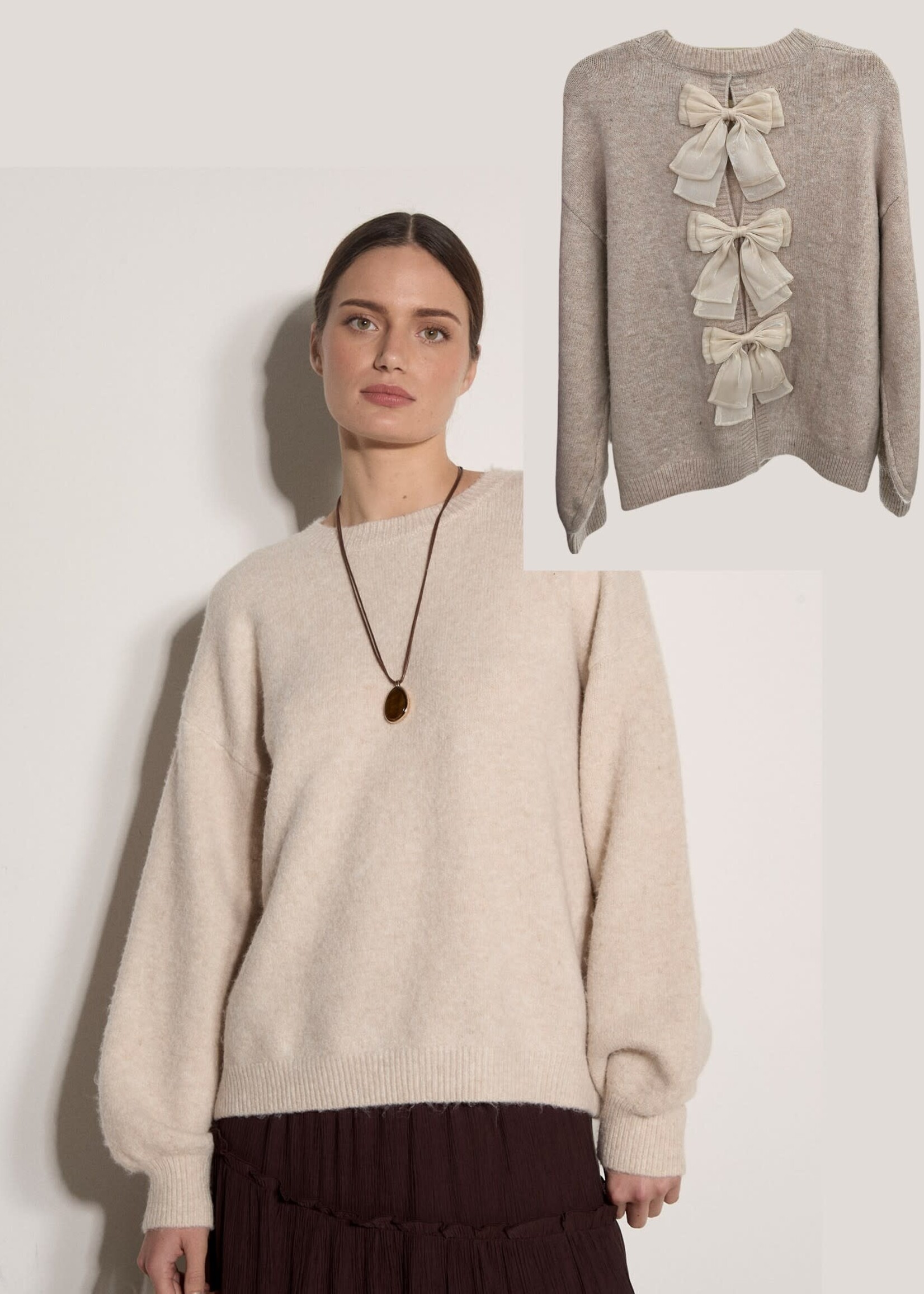 Apricot Organza Bow Back Sweater