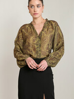 Black Tape Paisley Front Button Blouse