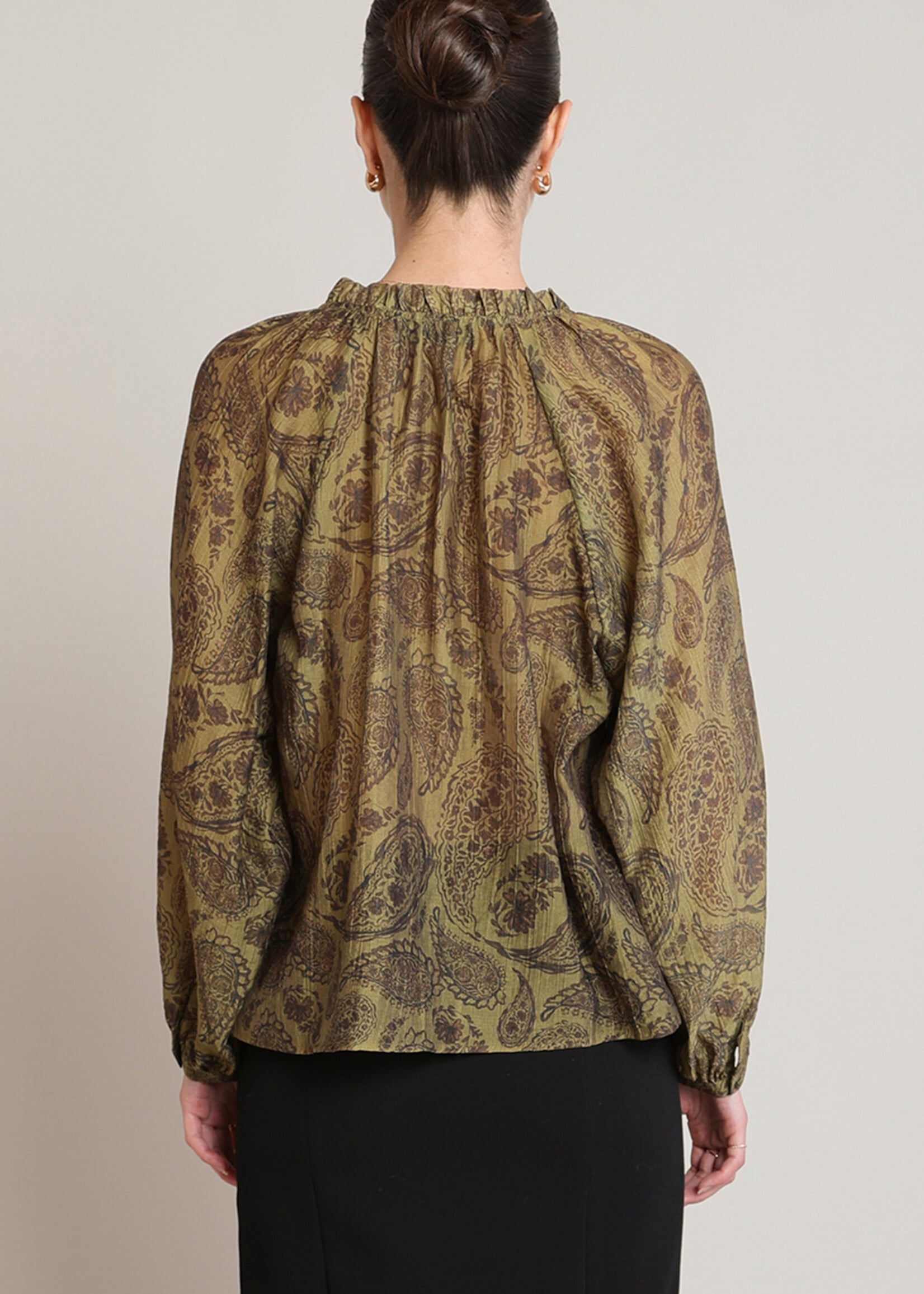 Black Tape Paisley Front Button Blouse