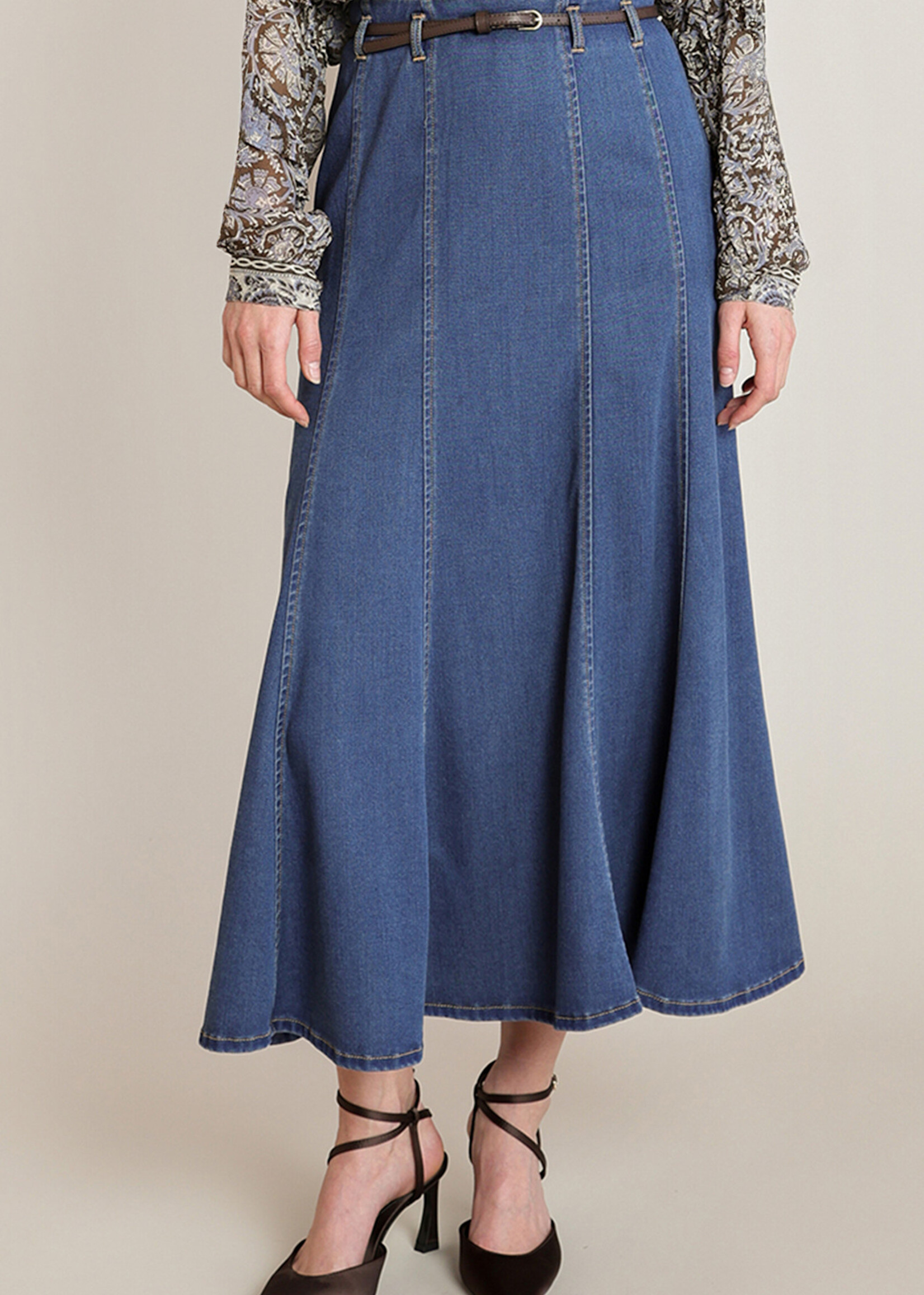 Black Tape Belted Denim Skirt