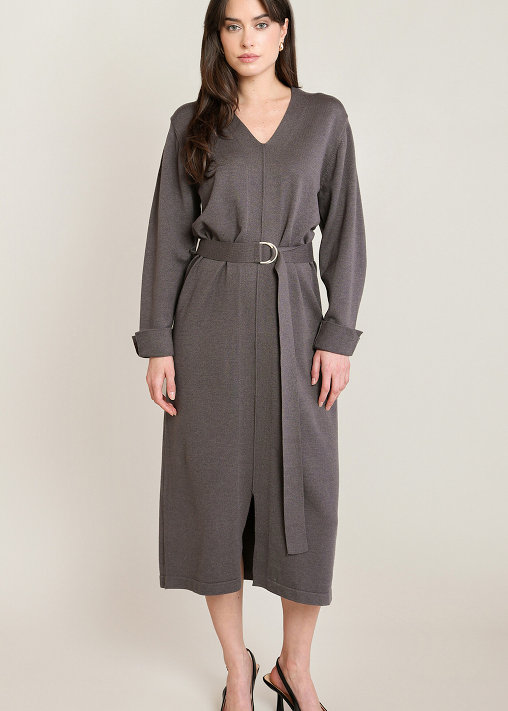 Black Tape Belted Sweater Dress
