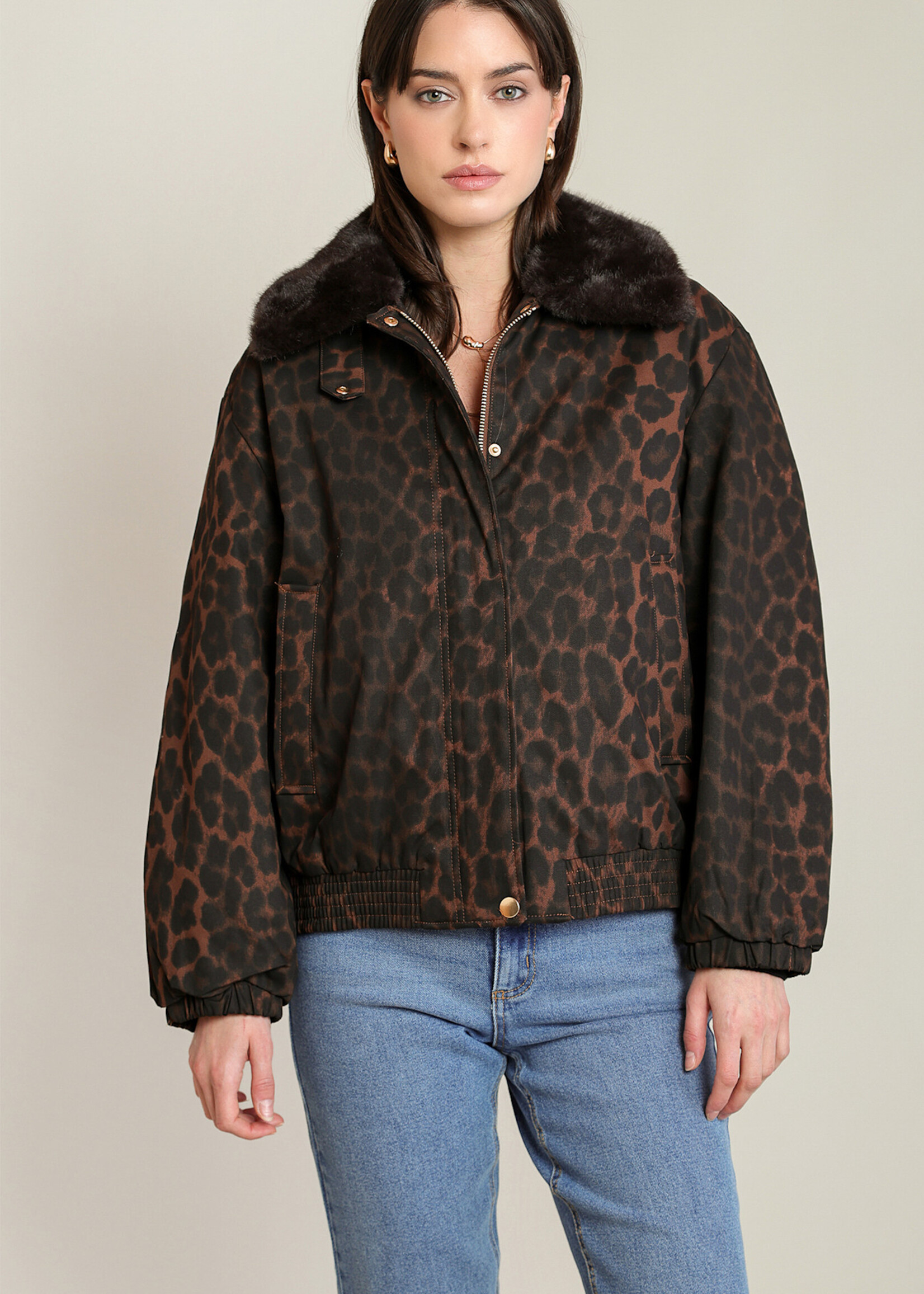 Black Tape Roxy Leopard Bomber