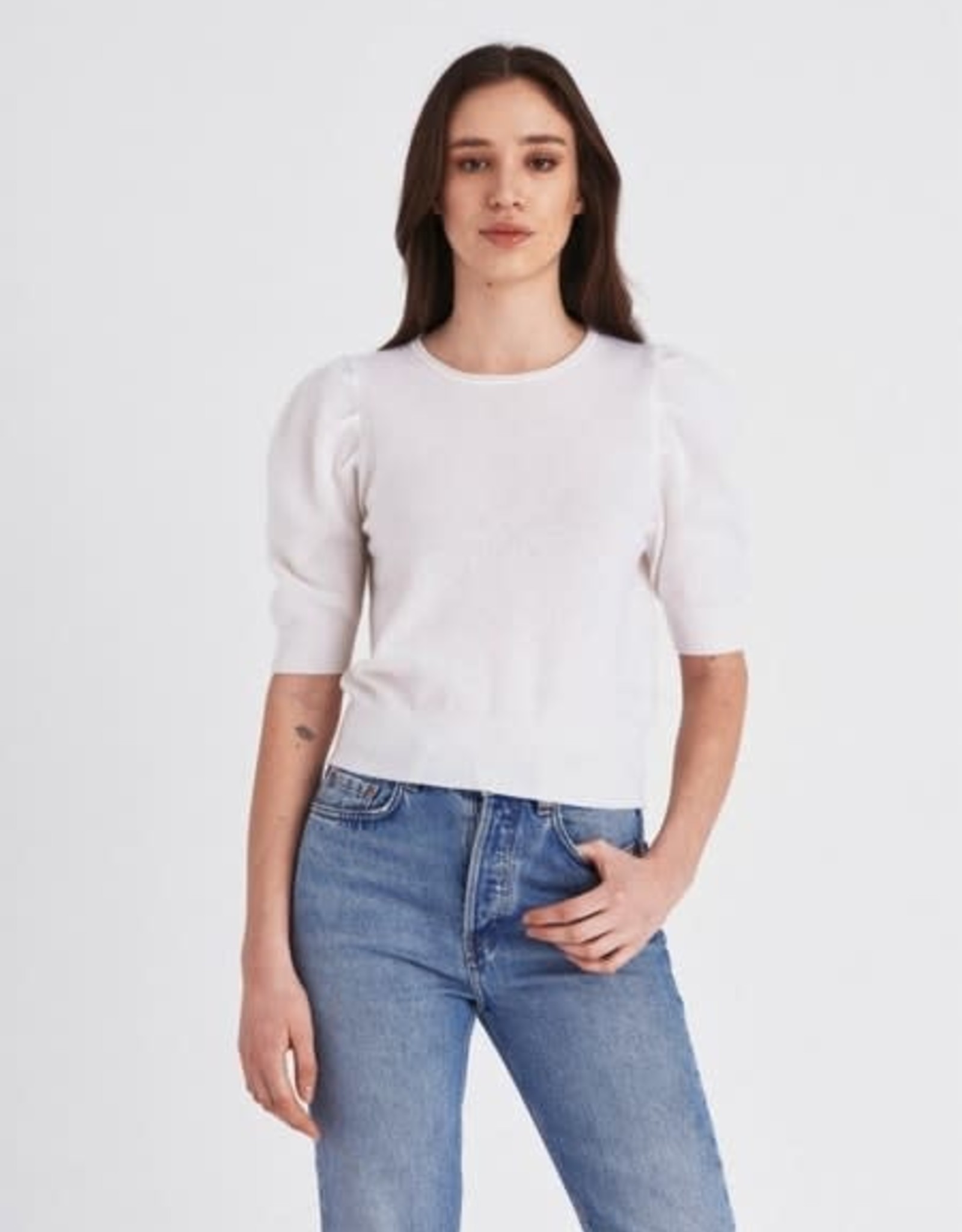 White + Warren 19838 Puff Sleeve Cashmere Tee