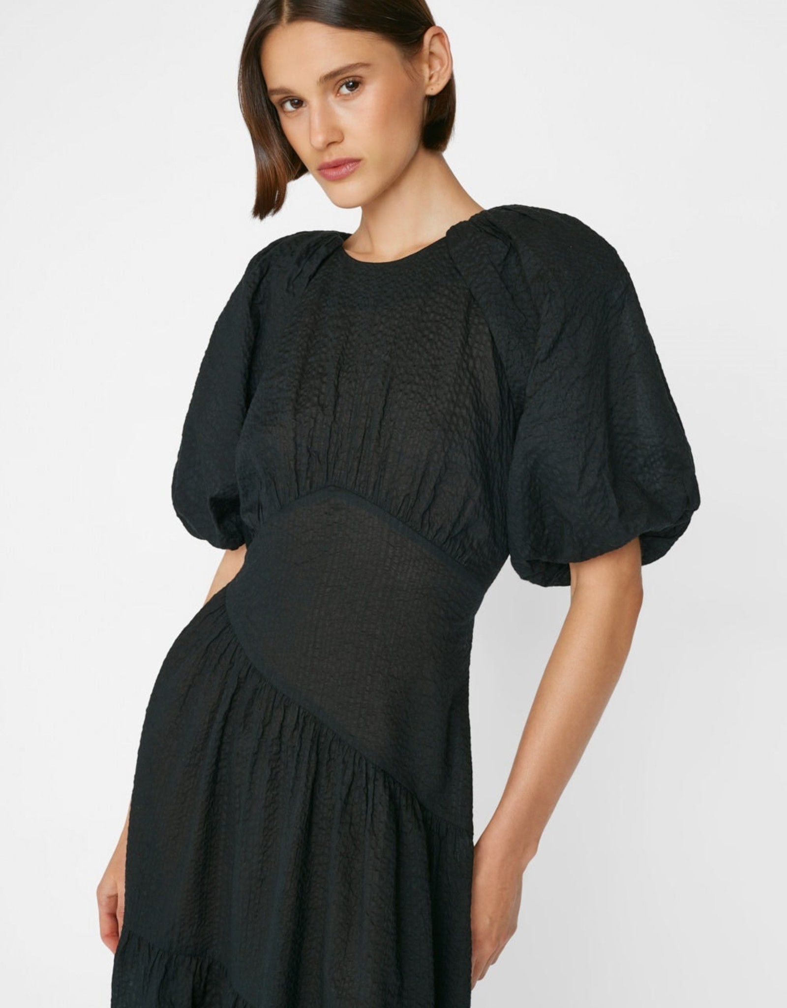 Pointy Collar Puff Sleeve Dress Green | NA-KD