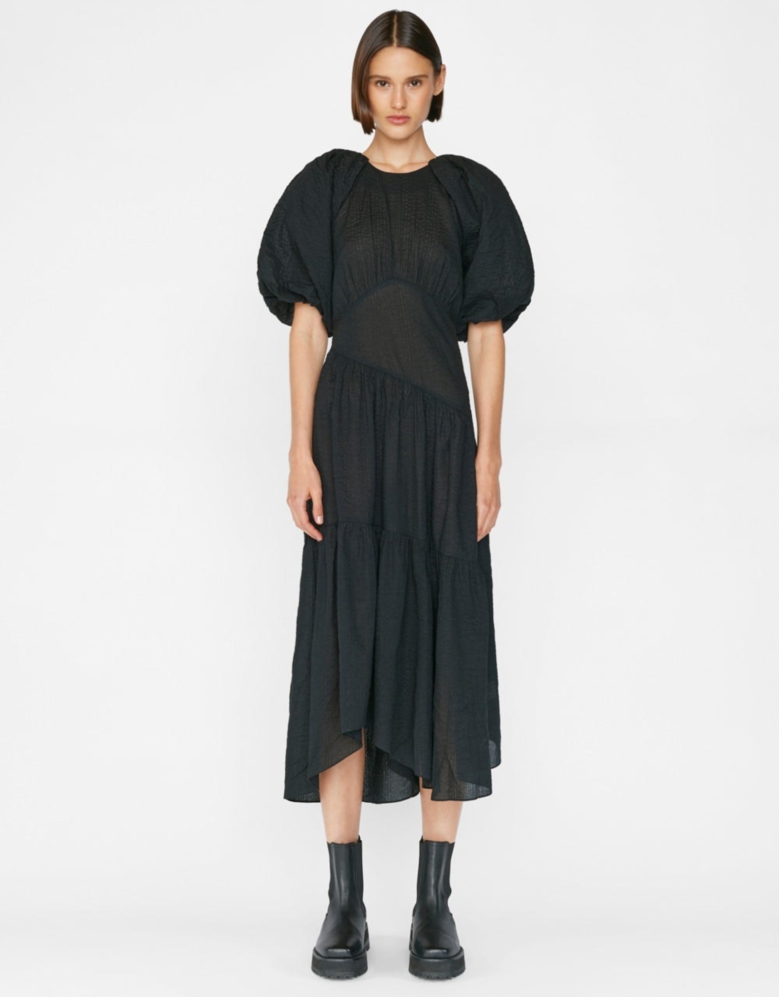 FRAME Gathered Seam Puff Sleeve Dress