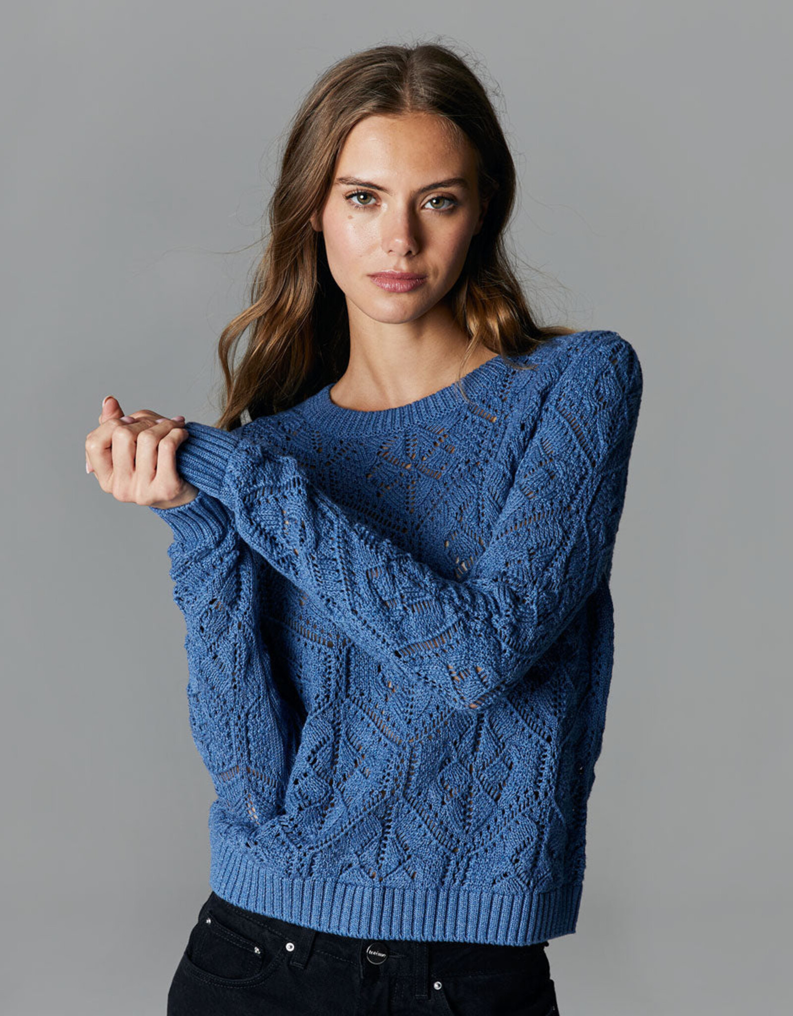 Diamond pattern pointelle knit sweater, Twik