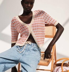 White + Warren SALE !!! Linen Crochet Cardi Top