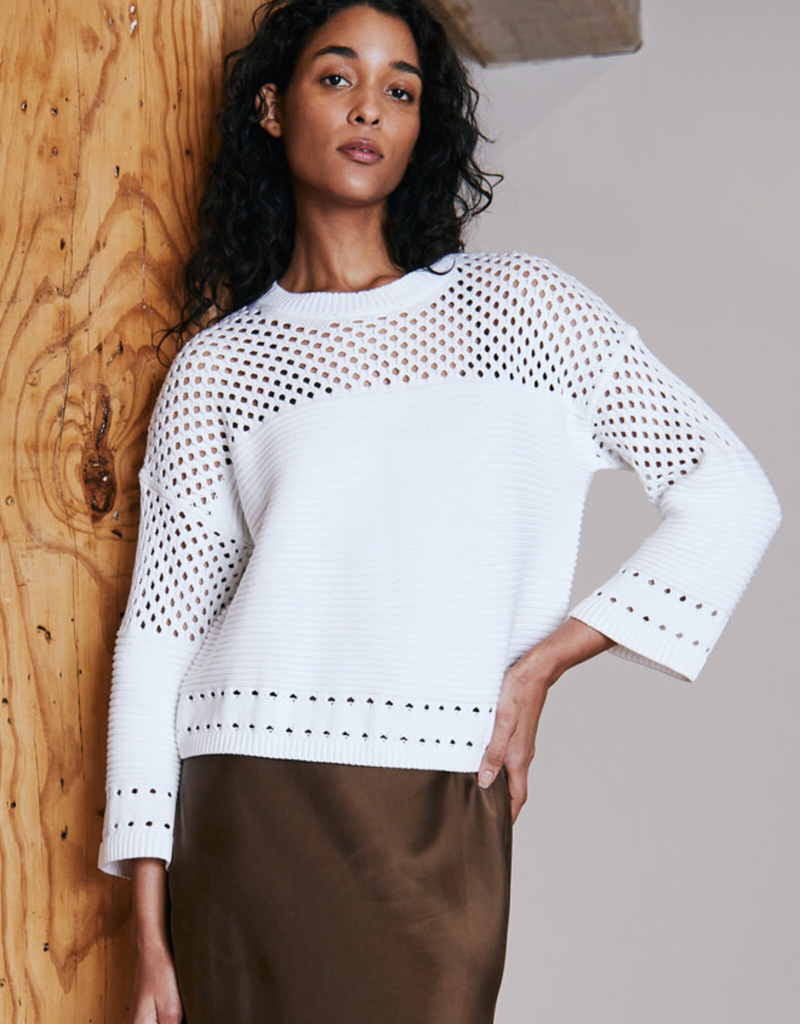 Autumn Cashmere Crew w/Mesh Yoke