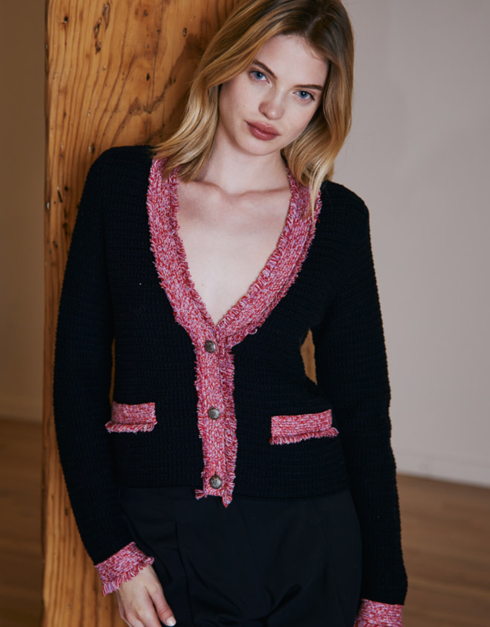Autumn Cashmere Fringe Trim Vneck Jacket