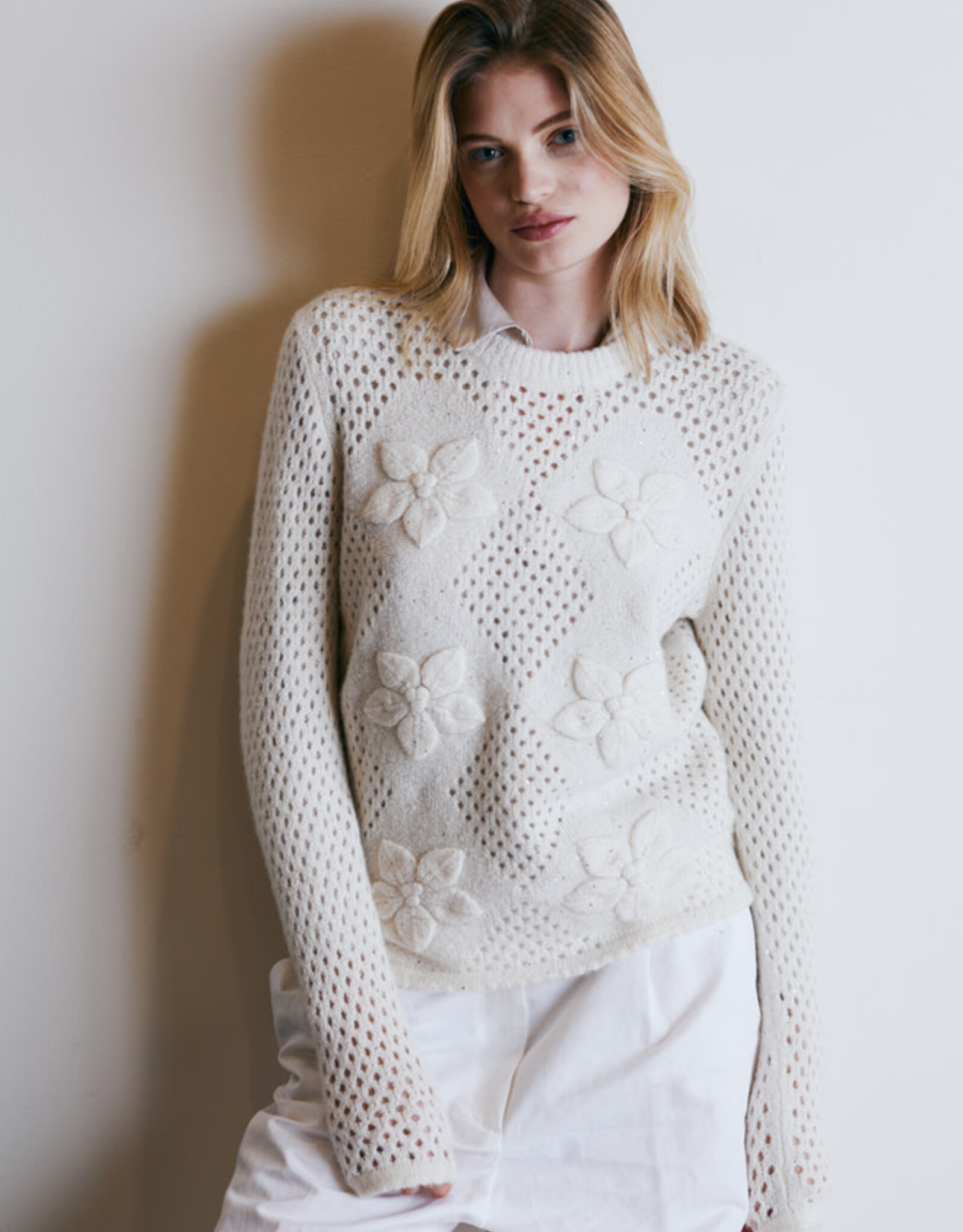 Autumn Cashmere Floral Applique Crew