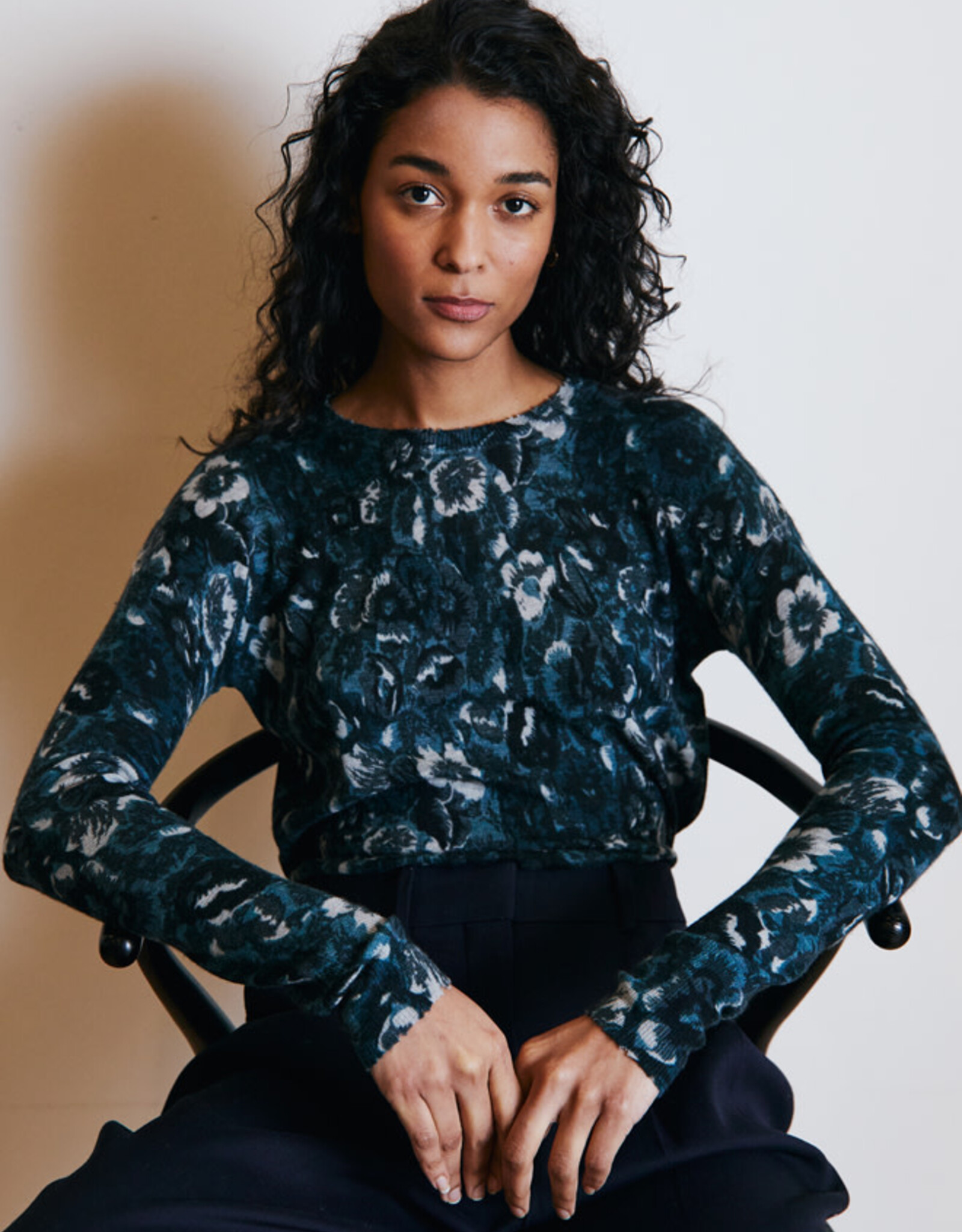 Autumn Cashmere Floral Distressed Crew
