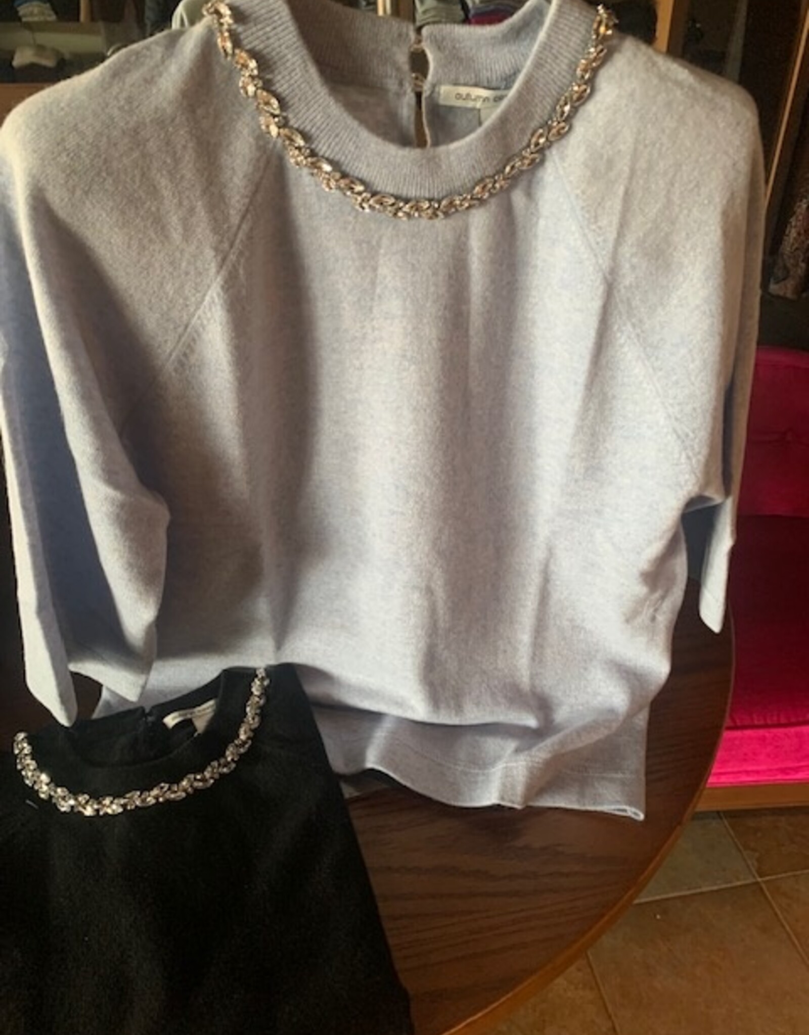 Autumn Cashmere Tee W/Rhinestone Trim