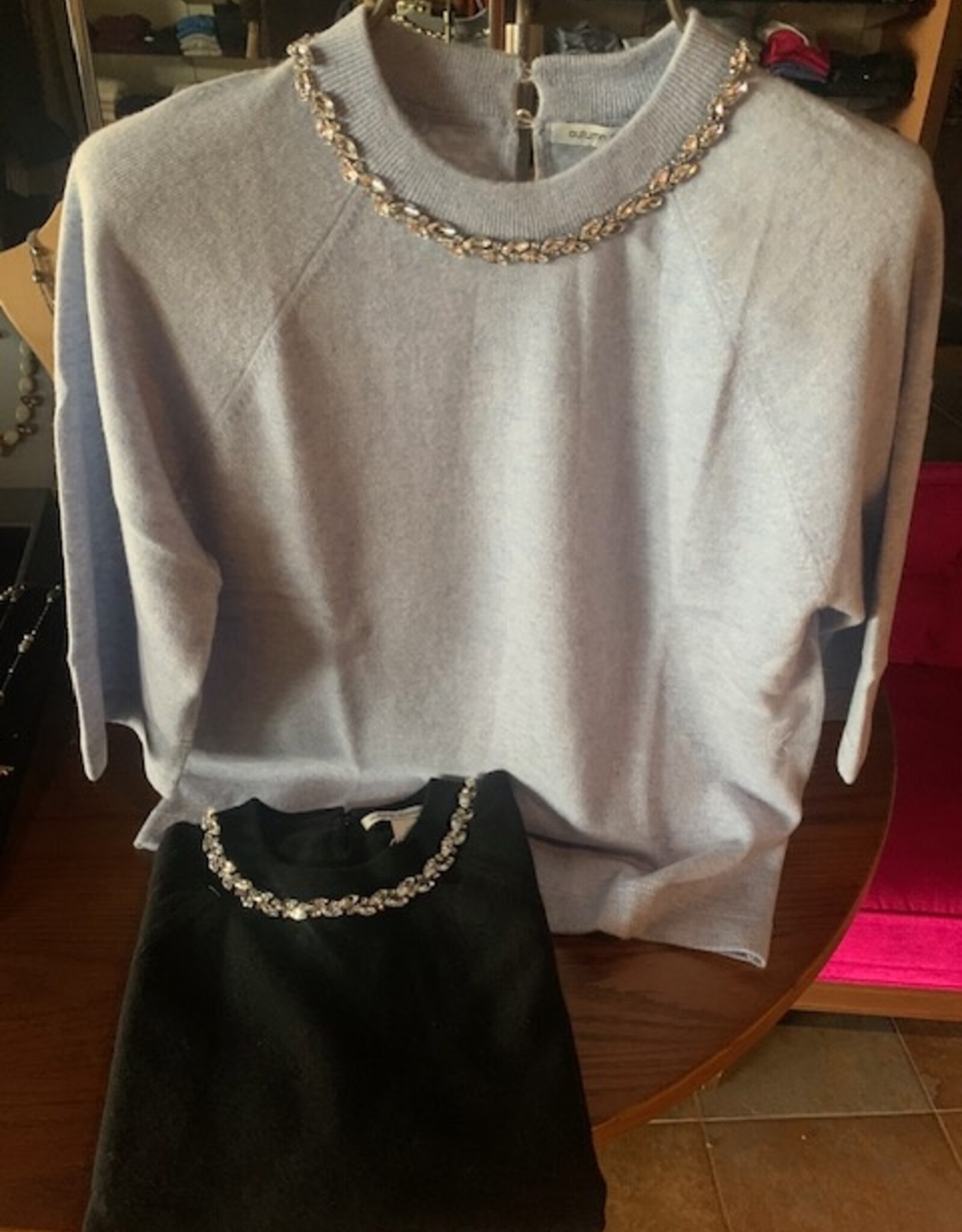 Autumn Cashmere Tee W/Rhinestone Trim