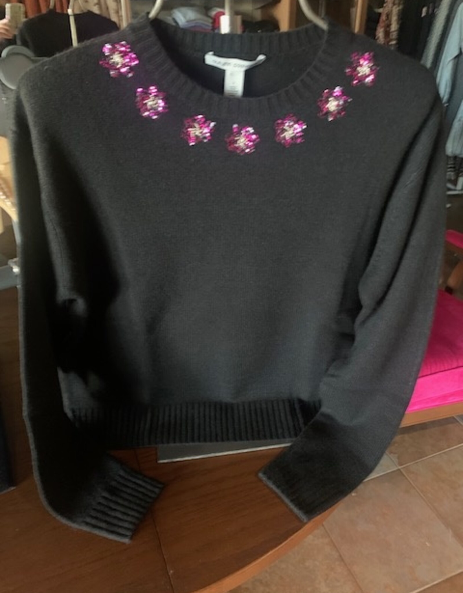 Autumn Cashmere Crew w/Sequin Flowers