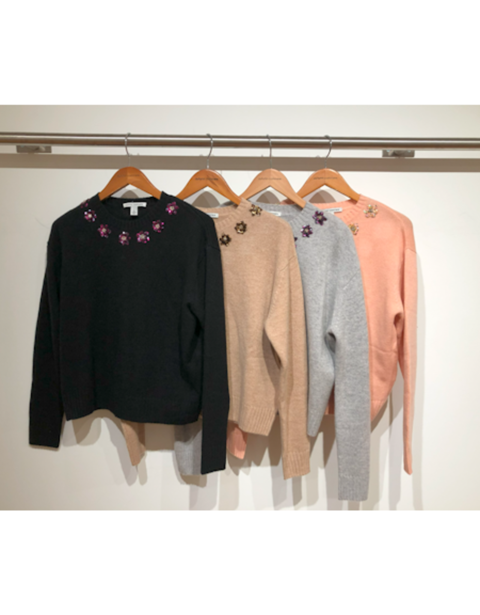 Autumn Cashmere Crew w/Sequin Flowers
