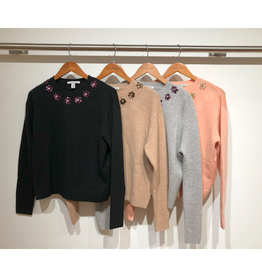 Autumn Cashmere Crew w/Sequin Flowers