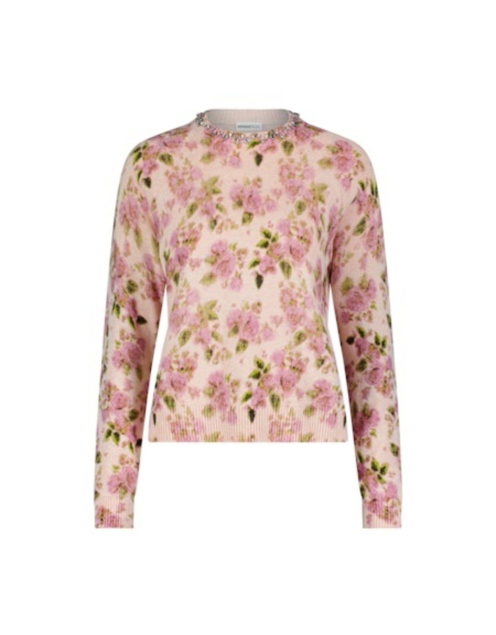 MINNIE ROSE Cotton Cash Printed Crew w/jewels