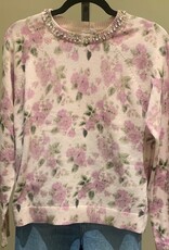 MINNIE ROSE Cotton Cash Printed Crew w/jewels