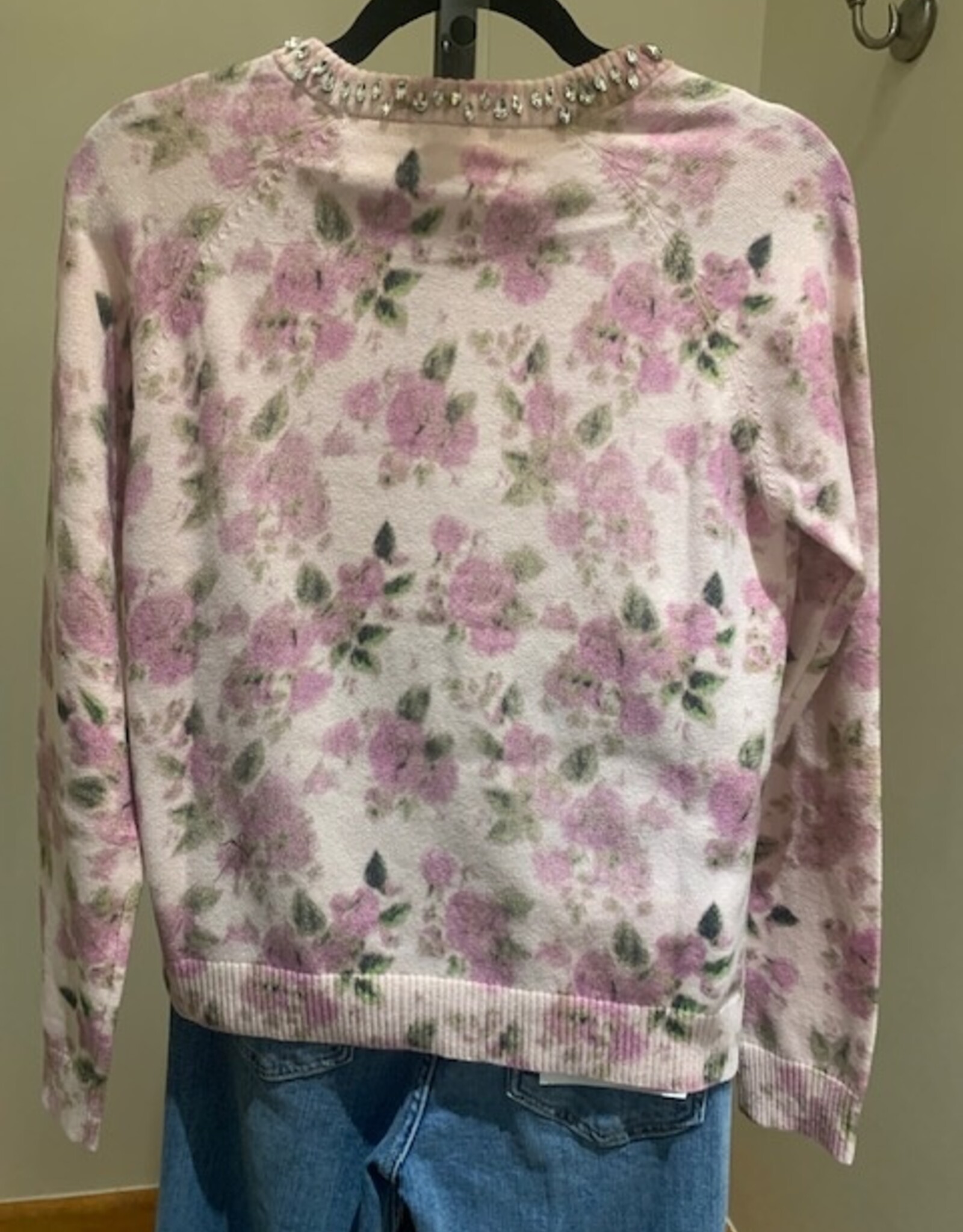 MINNIE ROSE Cotton Cash Printed Crew w/jewels