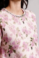 MINNIE ROSE Cotton Cash Printed Crew w/jewels