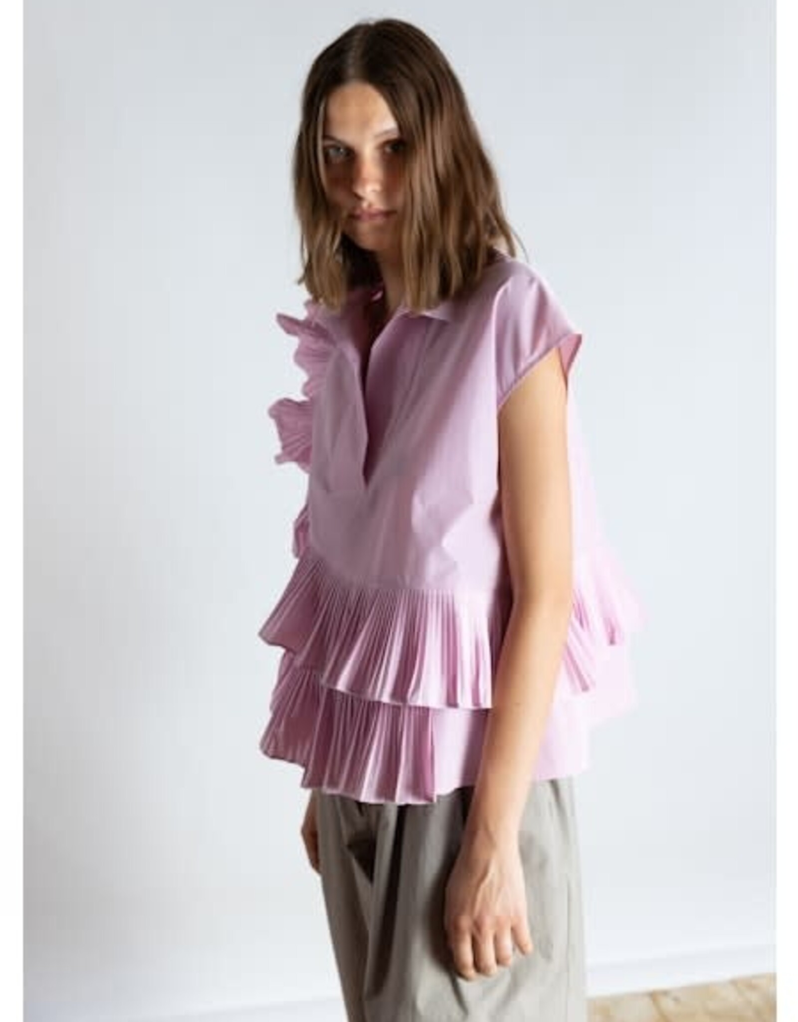 PSOPHIA Ruffle Taffeta Top