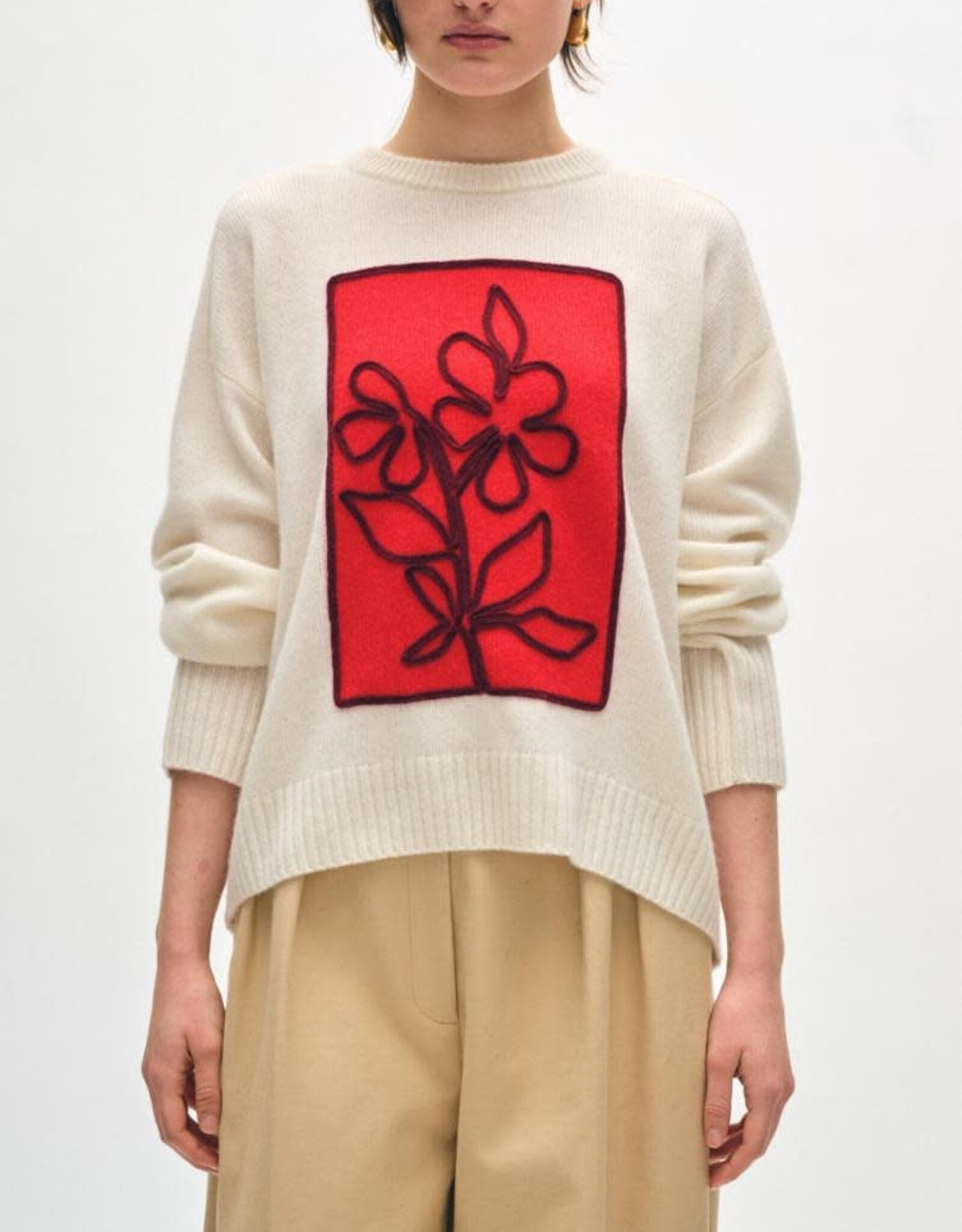 White + Warren Floral Applique Crew 20918