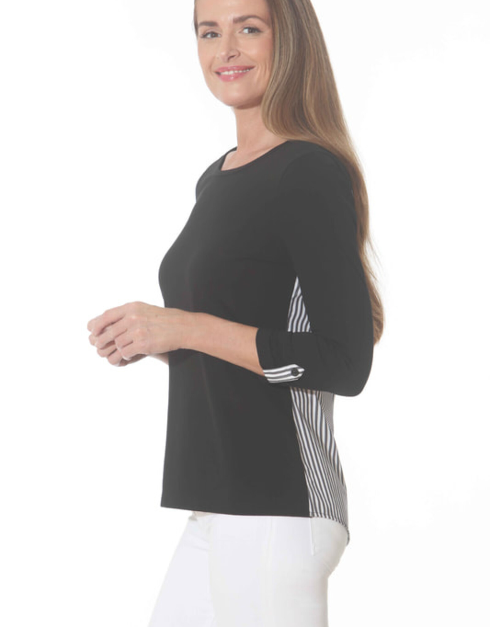3/4 Sleeve w/Woven Stripe Back