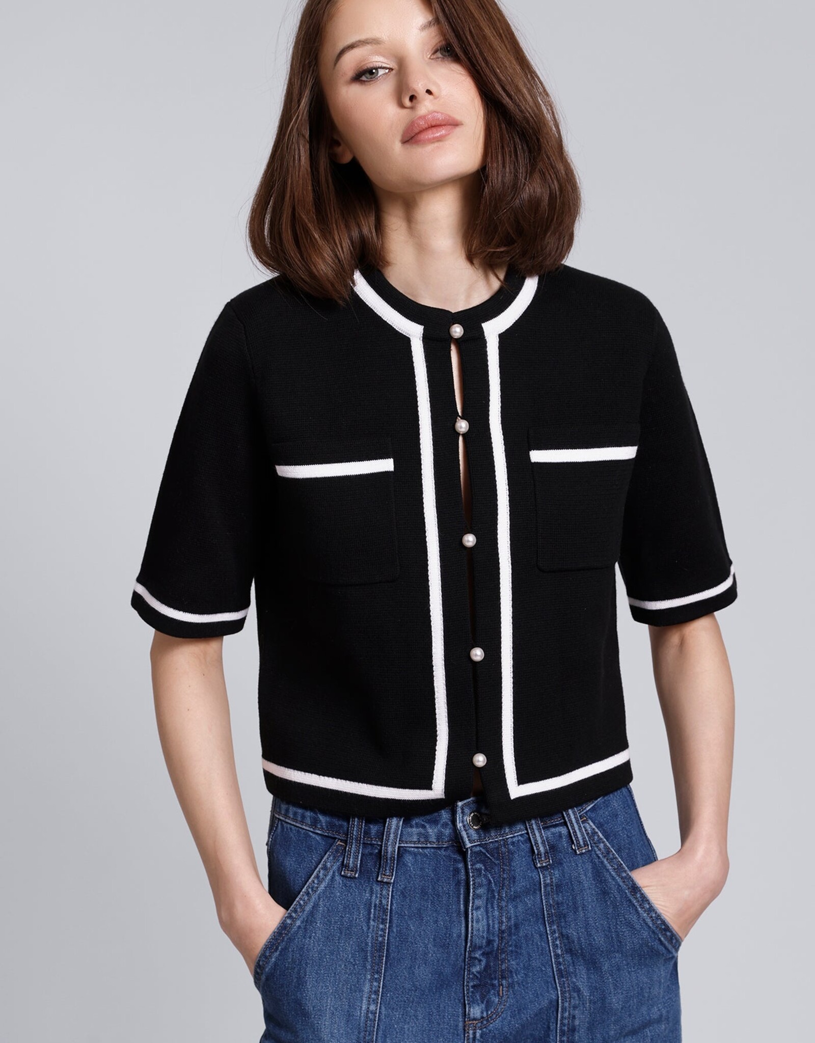 MINNIE ROSE Cotton S/S Tipped Jacket