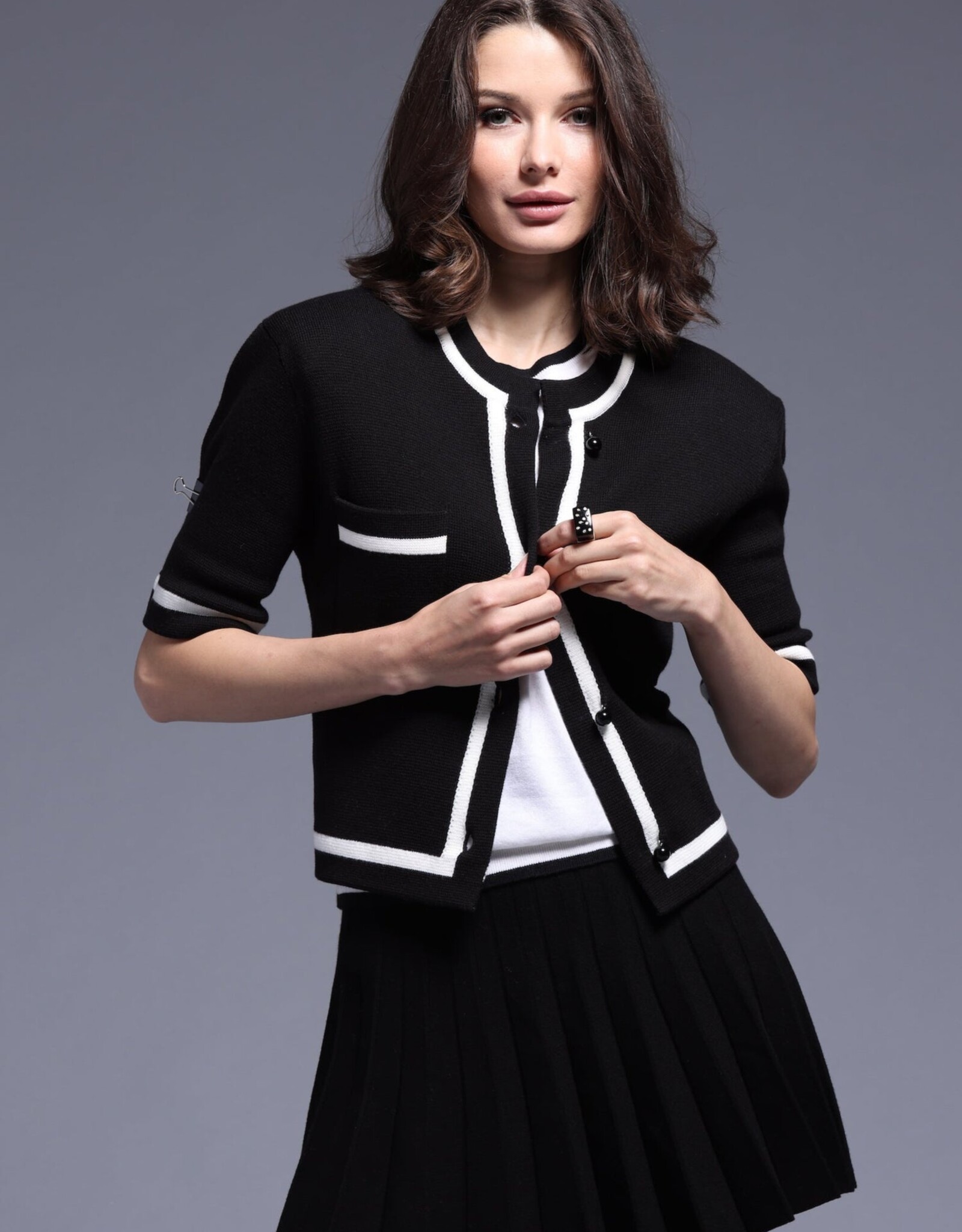 MINNIE ROSE Cotton S/S Tipped Jacket