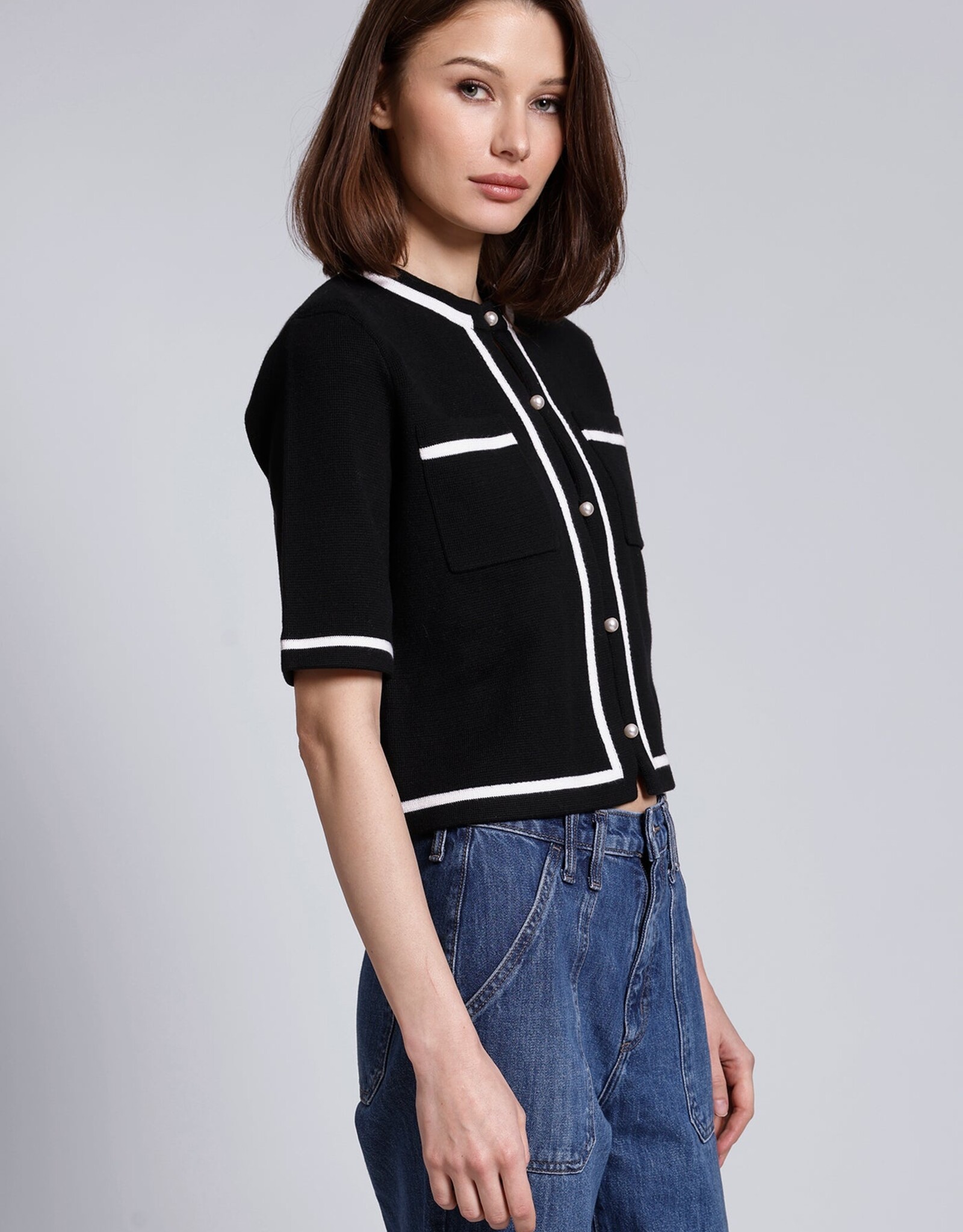 MINNIE ROSE Cotton S/S Tipped Jacket