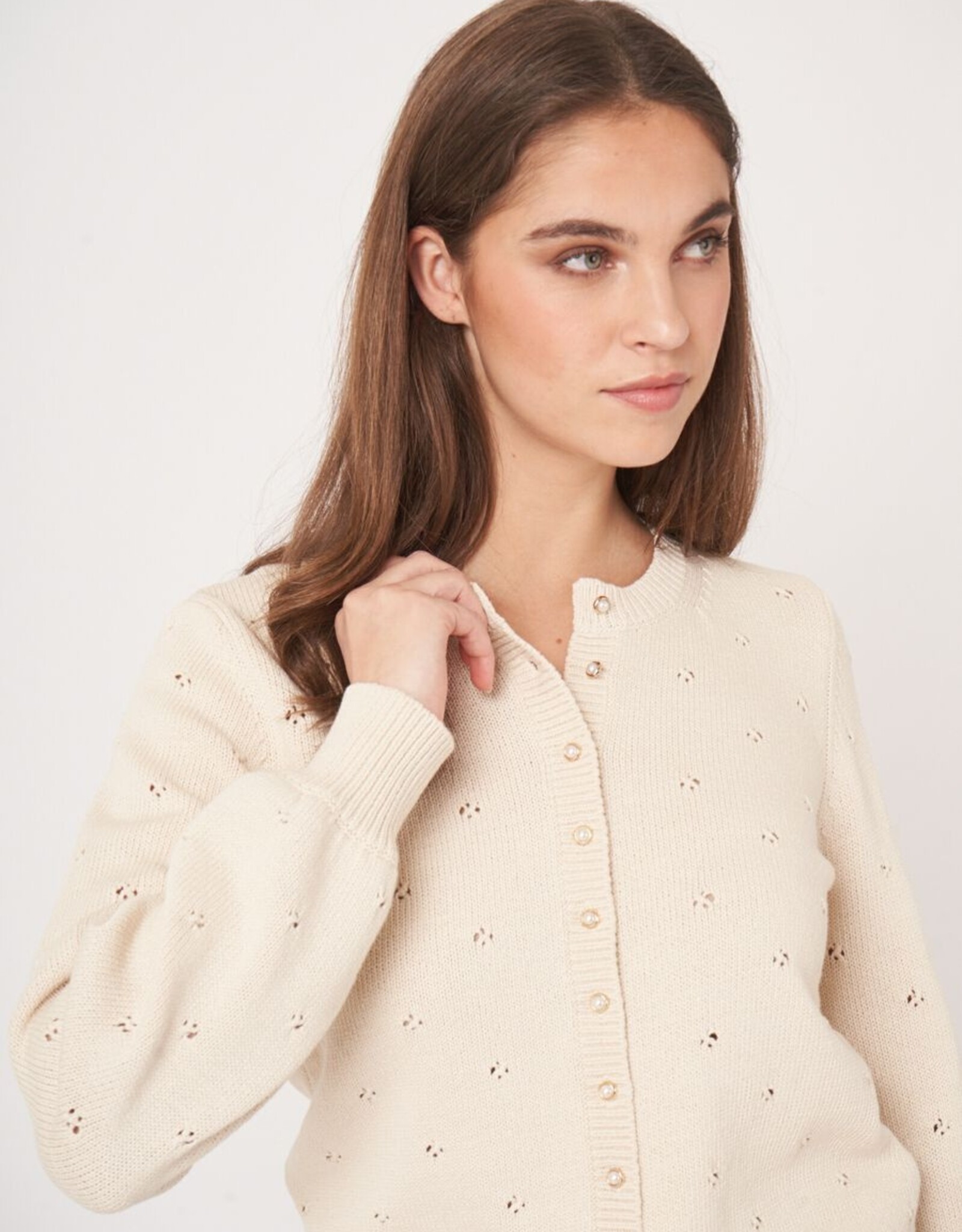 REPEAT CASHMERE Cardigan w/Pearl Buttons