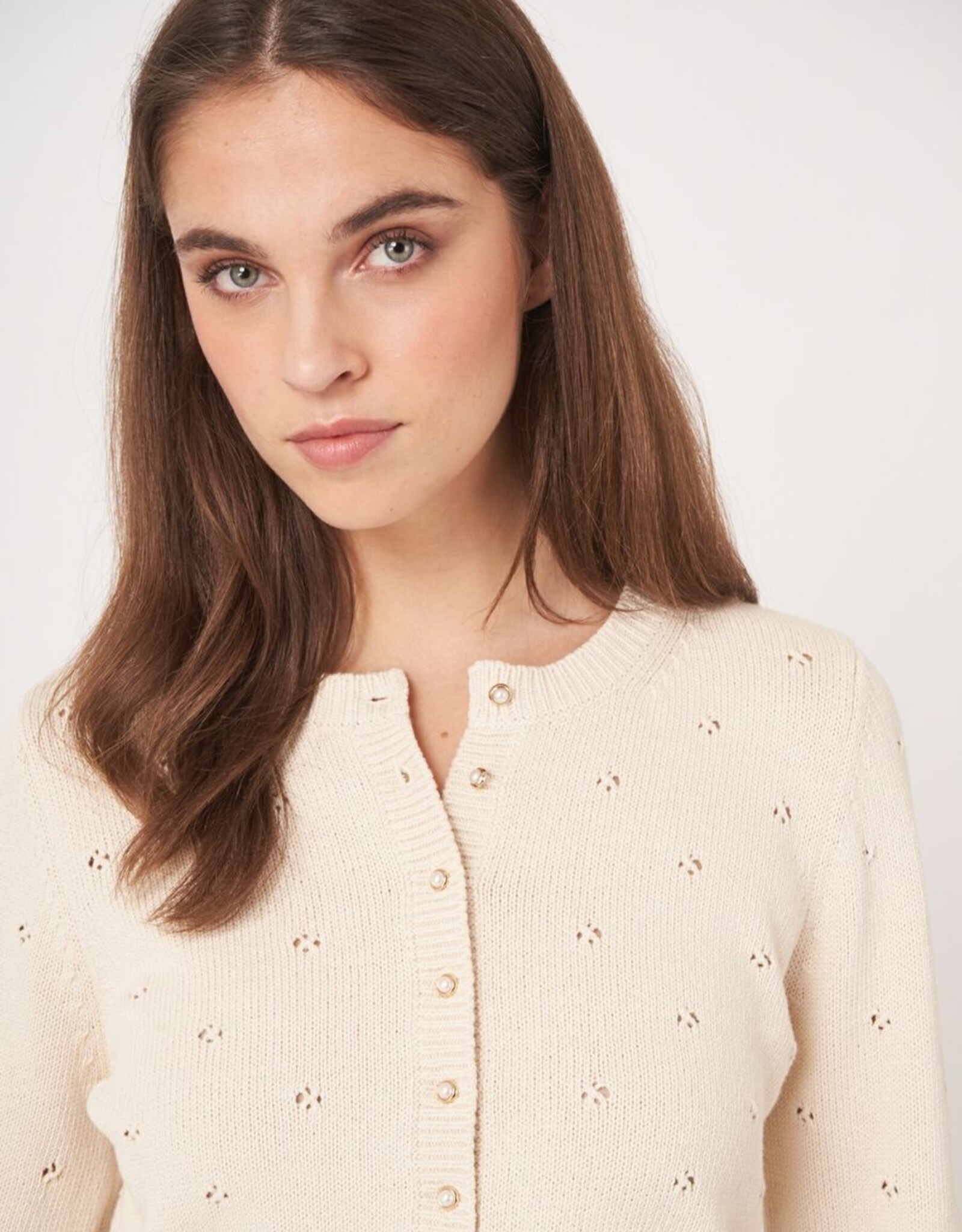 REPEAT CASHMERE Cardigan w/Pearl Buttons