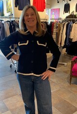 REPEAT CASHMERE Cotton Cardi w Crochet Trim