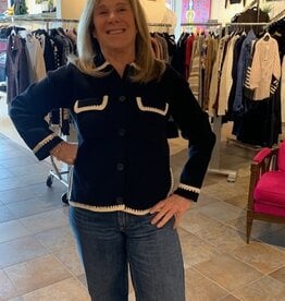 REPEAT CASHMERE Cotton Cardi w Crochet Trim