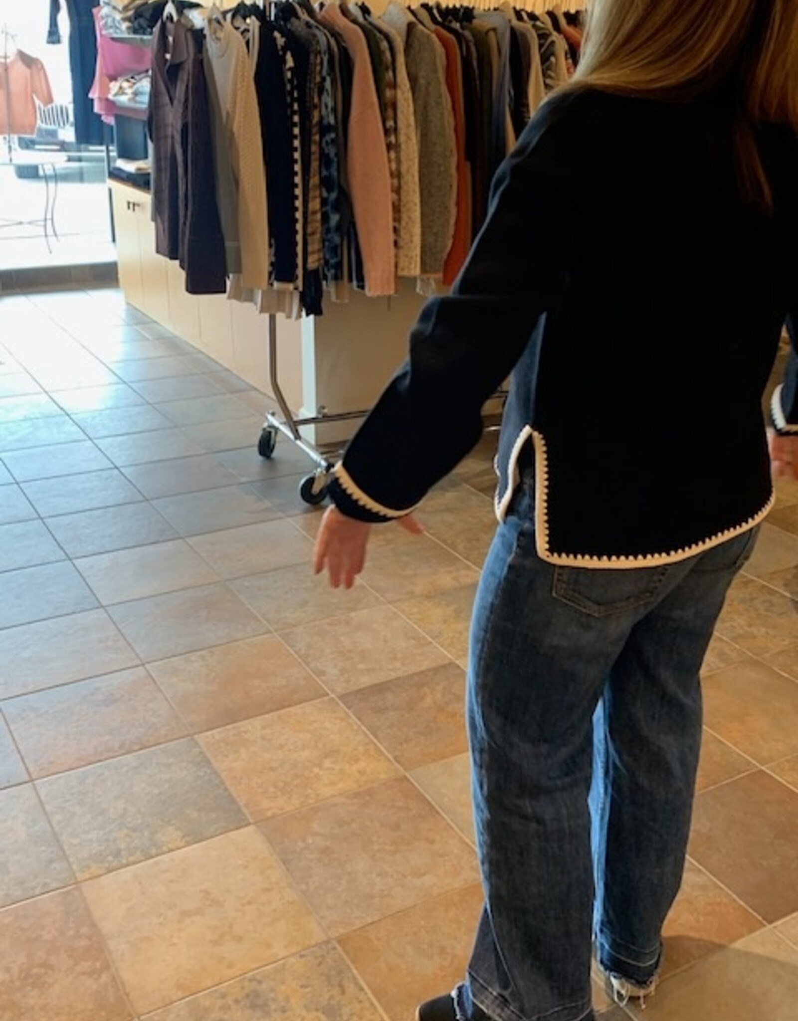 REPEAT CASHMERE Cotton Cardi w Crochet Trim