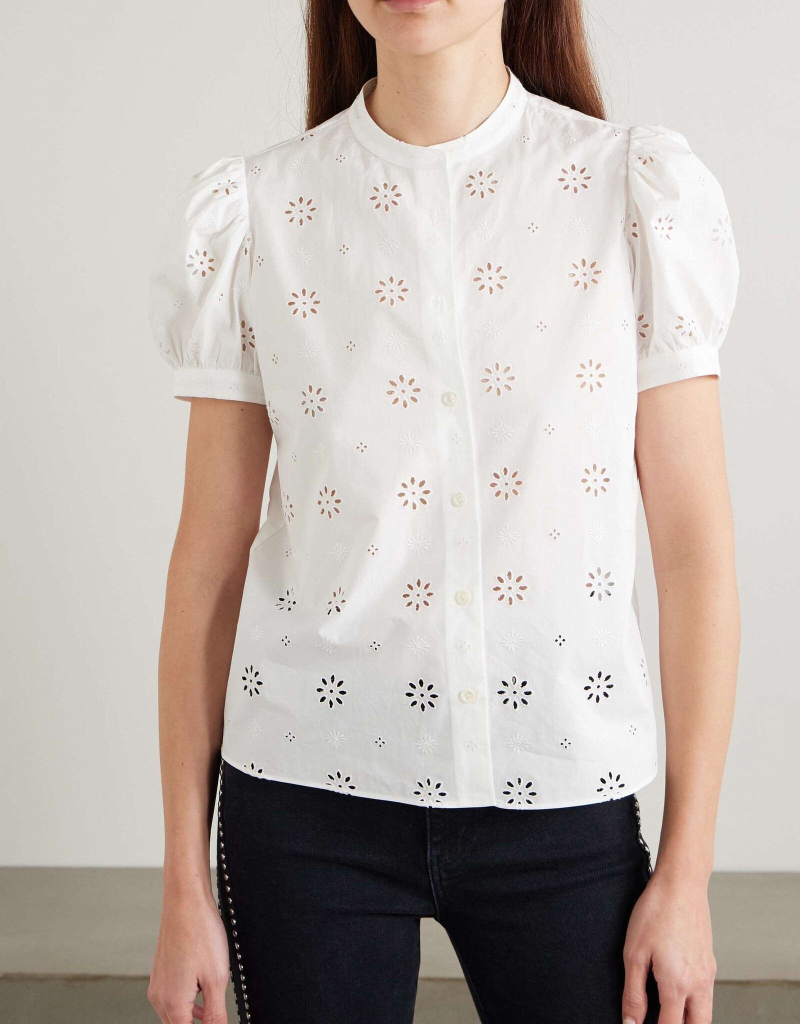 FRAME The Eyelet Gathered Top