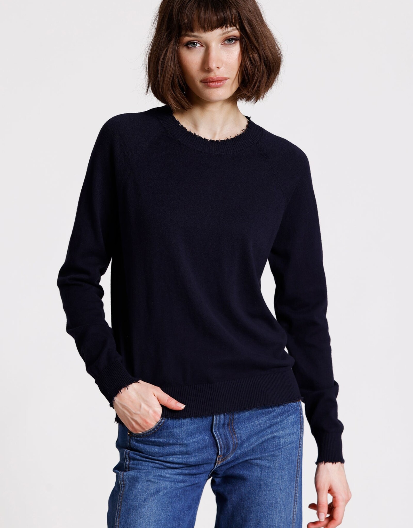 MINNIE ROSE Ctn Cash Frayed Edge Crew
