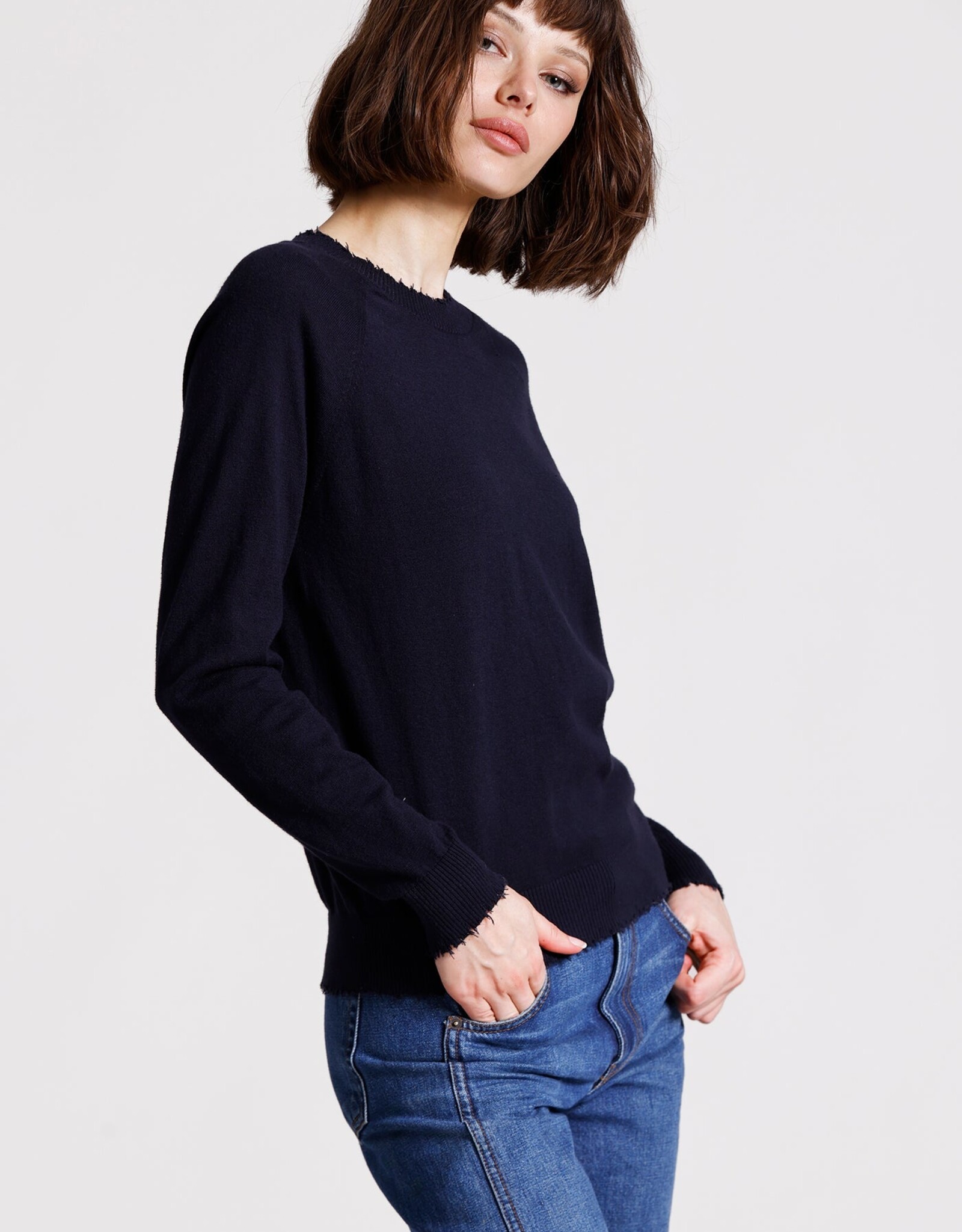 MINNIE ROSE Ctn Cash Frayed Edge Crew