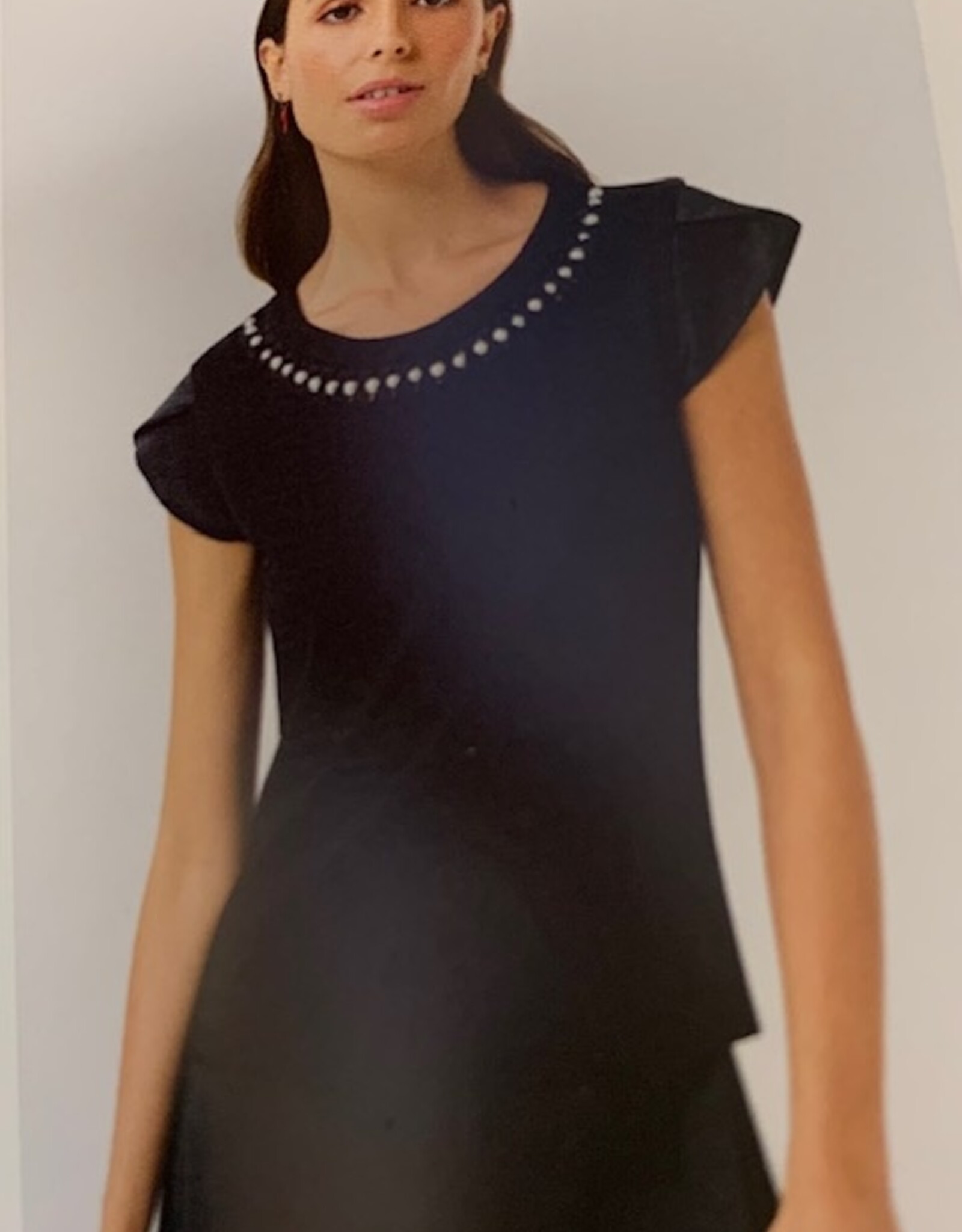 Leo & Ugo Cap Sleeve Top W/Pearls